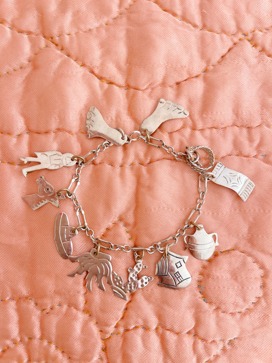 Vintage Mexican Silver Charms Bracelet