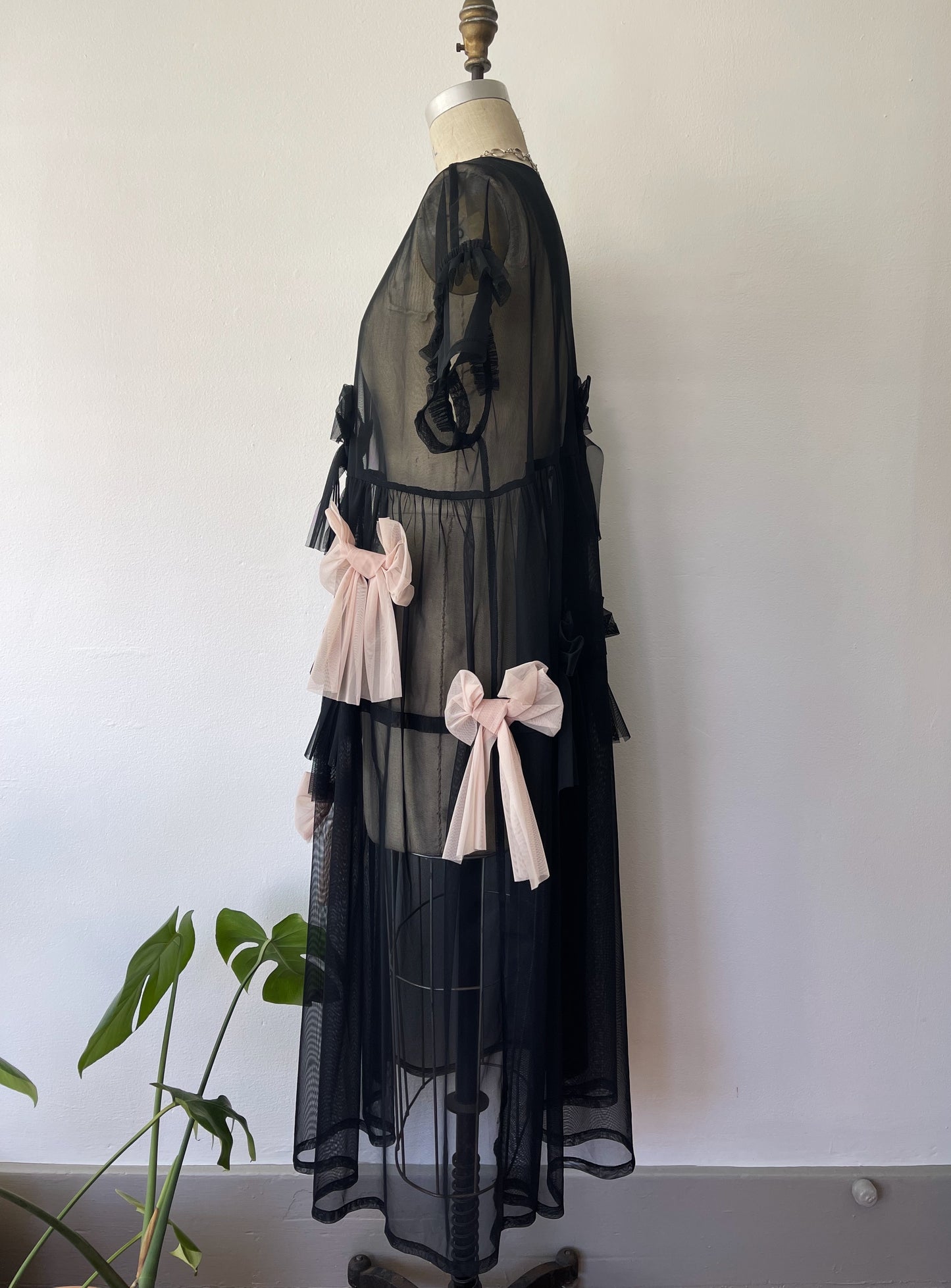 Black Sheer Ribbon Dress