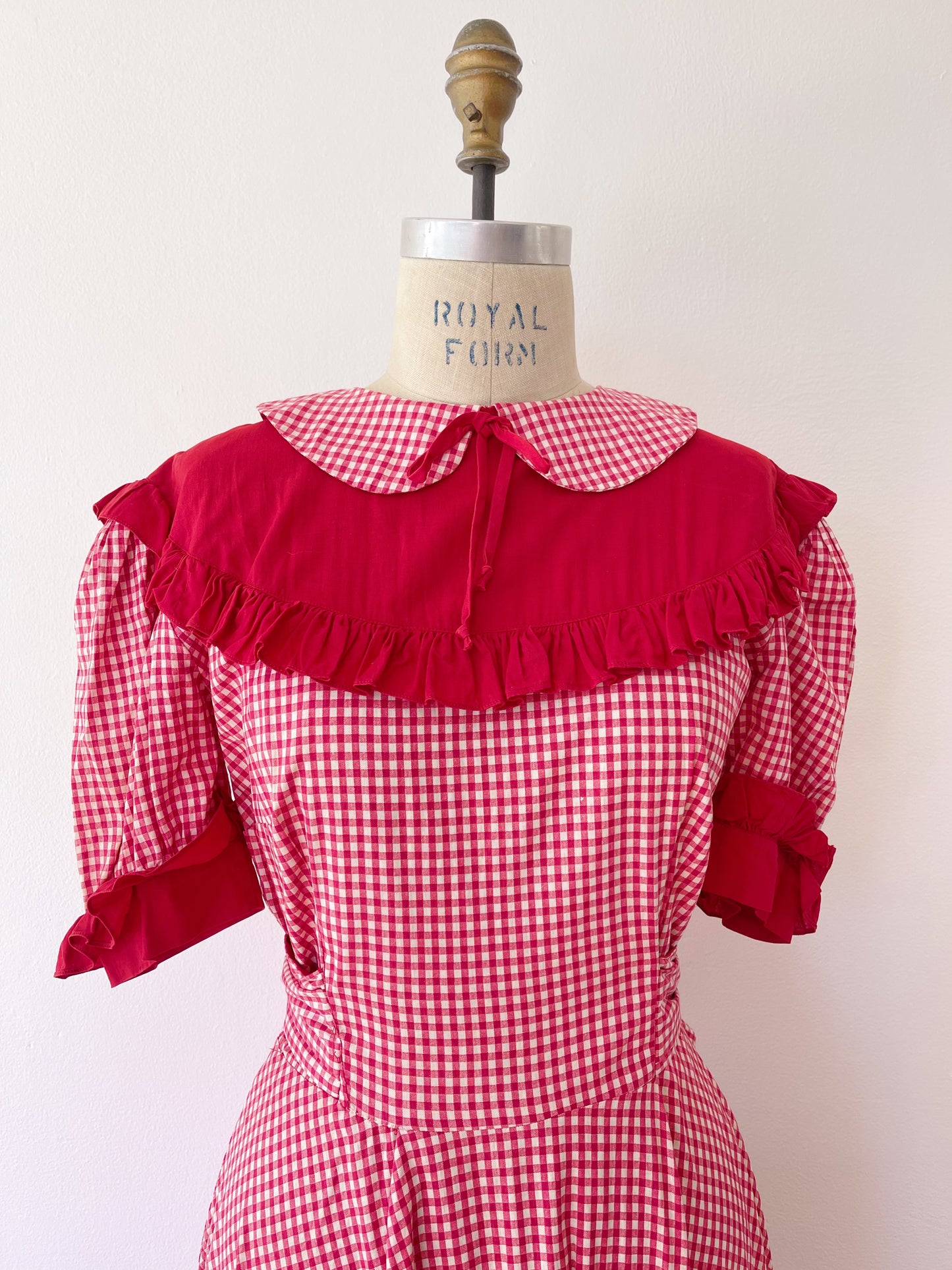 1950s Red Gingham Checked Long Dress