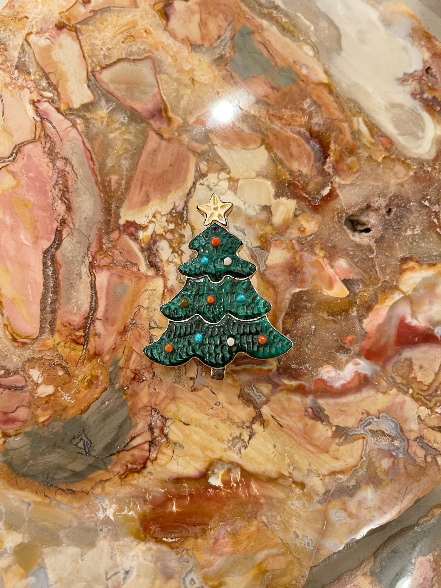 Zuni Tamara Pinto Christmas Tree Brooch and Necklace Top