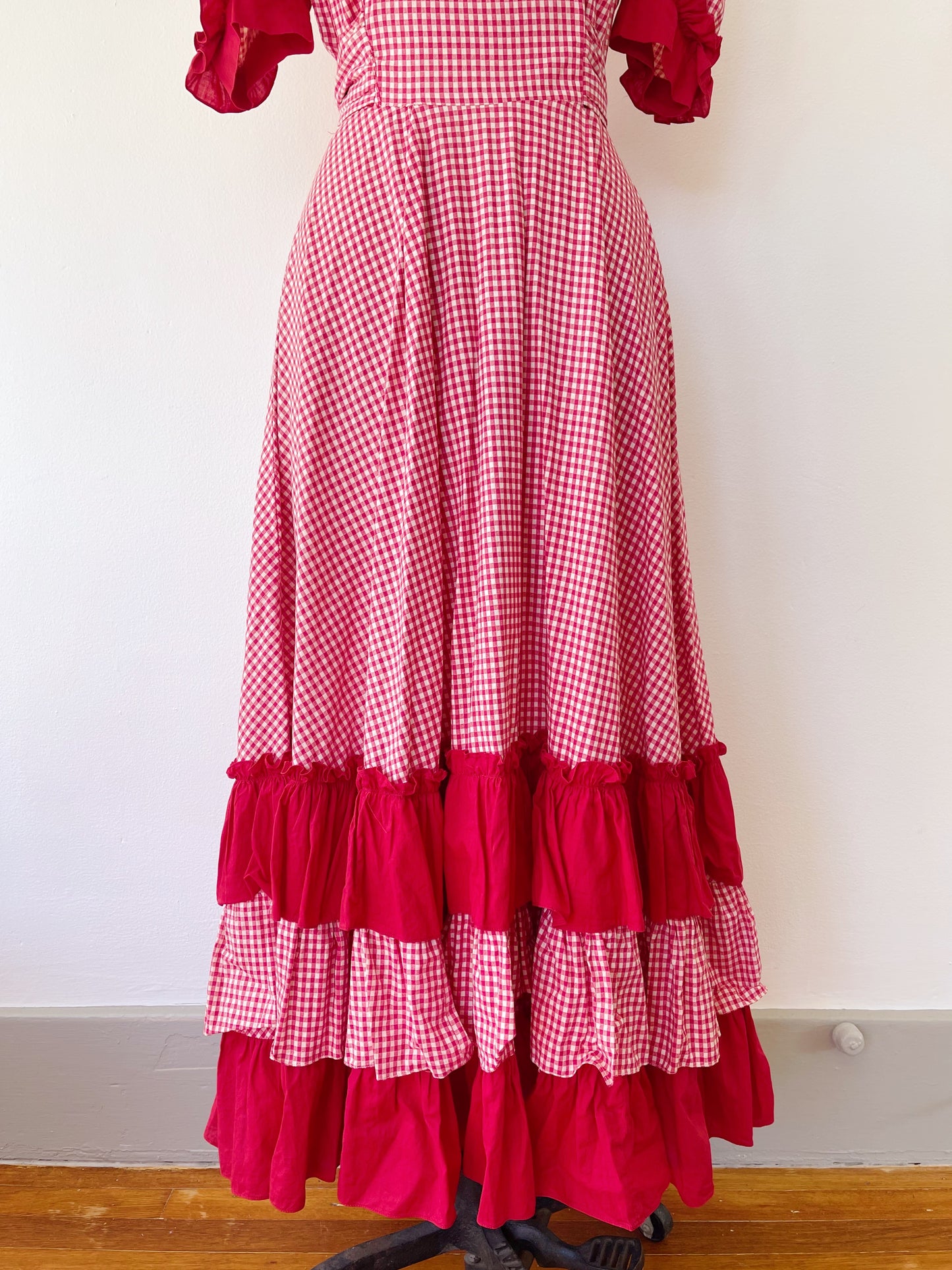 1950s Red Gingham Checked Long Dress
