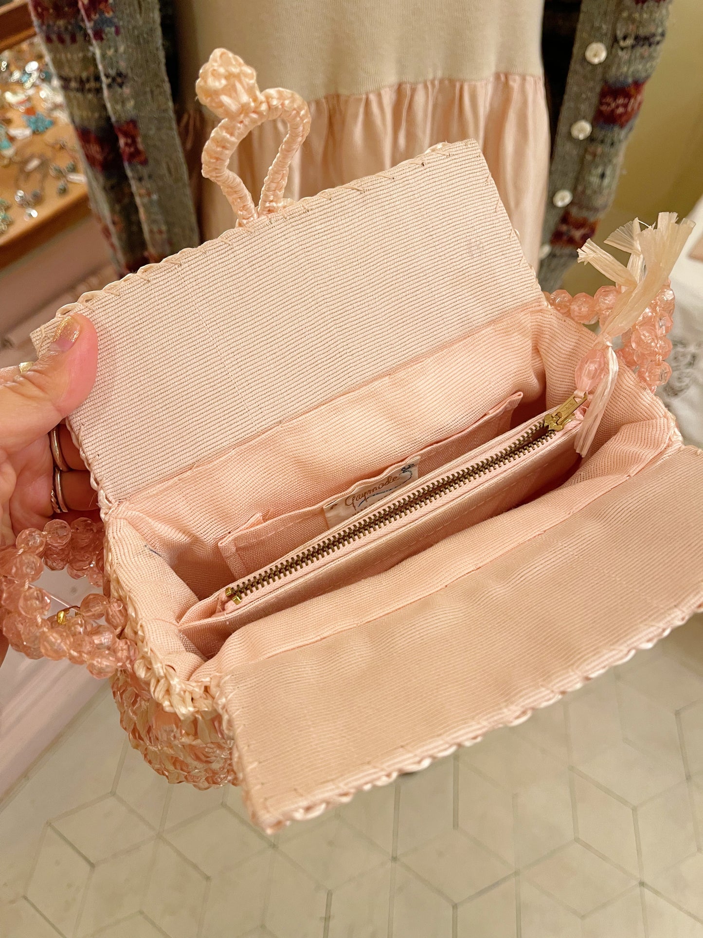 1960s Vintage Pink Beaded Shoulder Bag