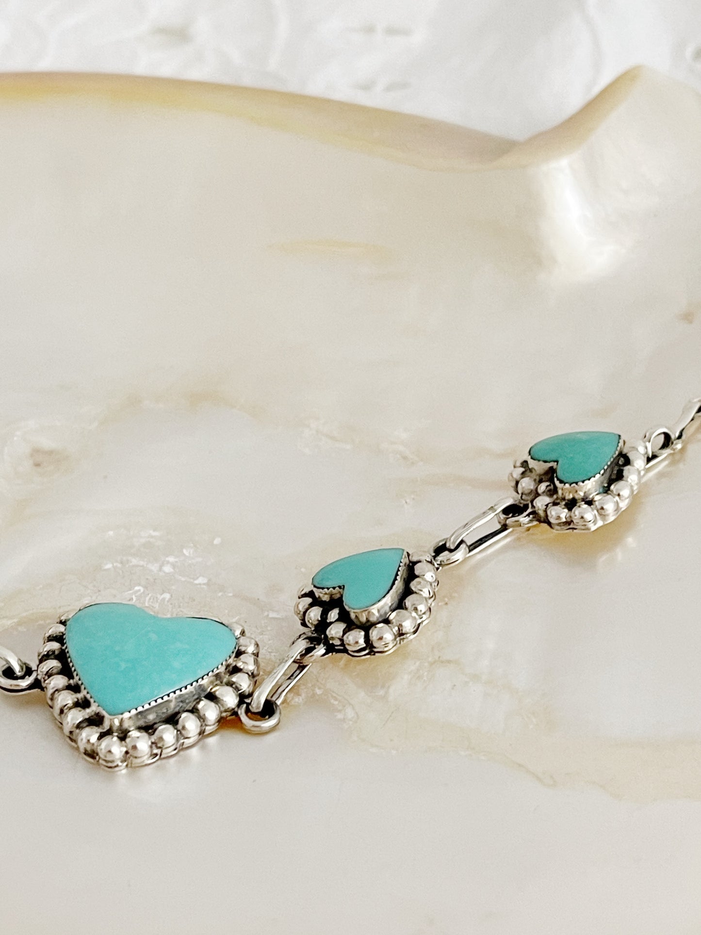 Navajo Turquoise Heart Link Bracelet.