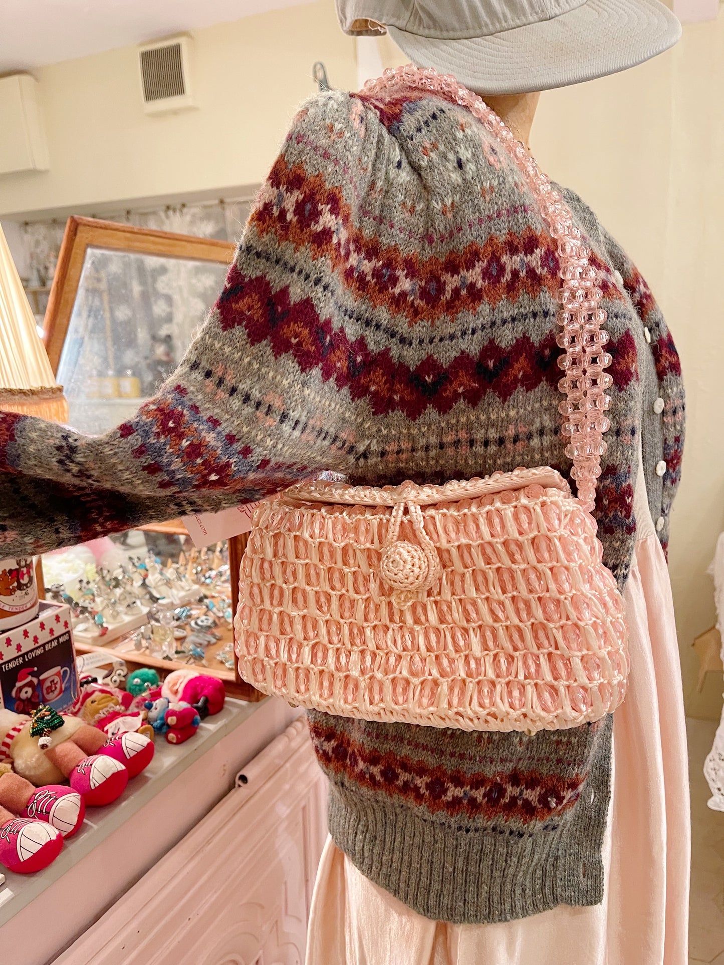 1960s Vintage Pink Beaded Shoulder Bag