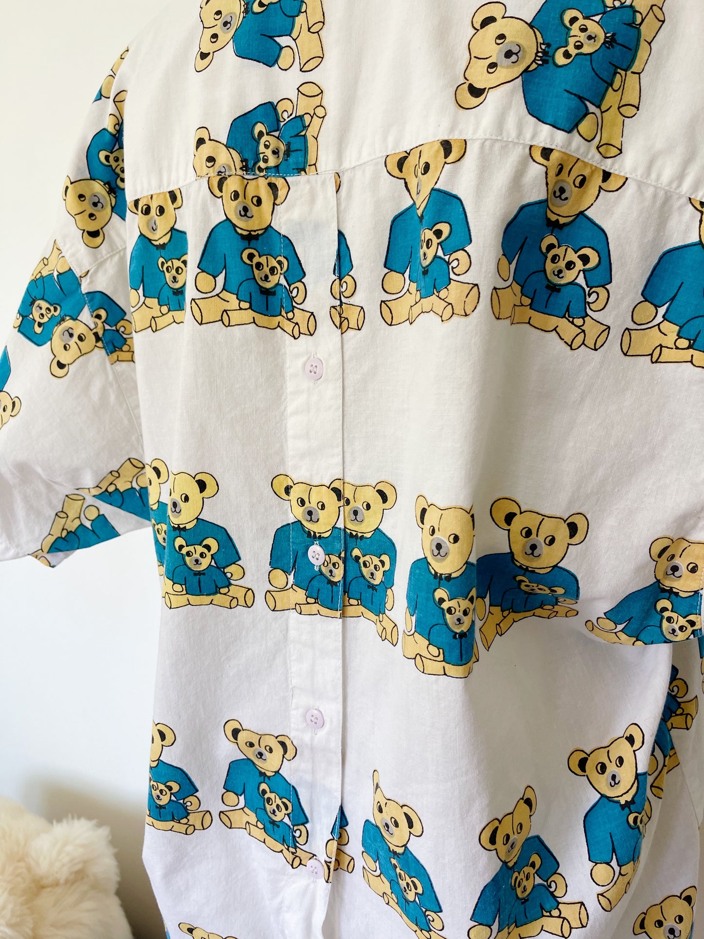 Vintage Bear Printed Unique Long Shirt (Blue)
