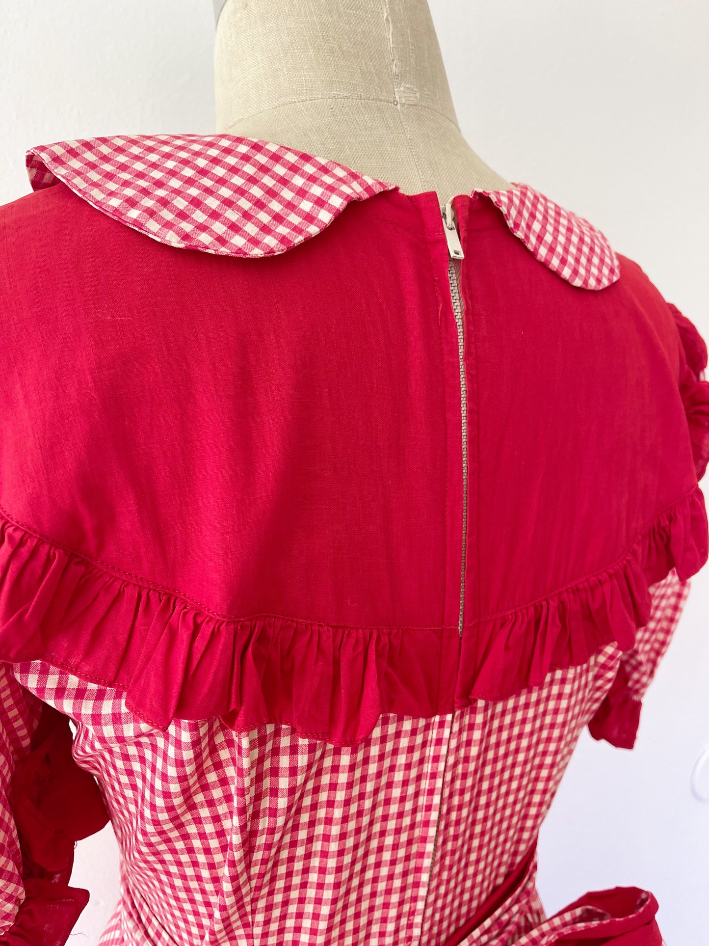 1950s Red Gingham Checked Long Dress
