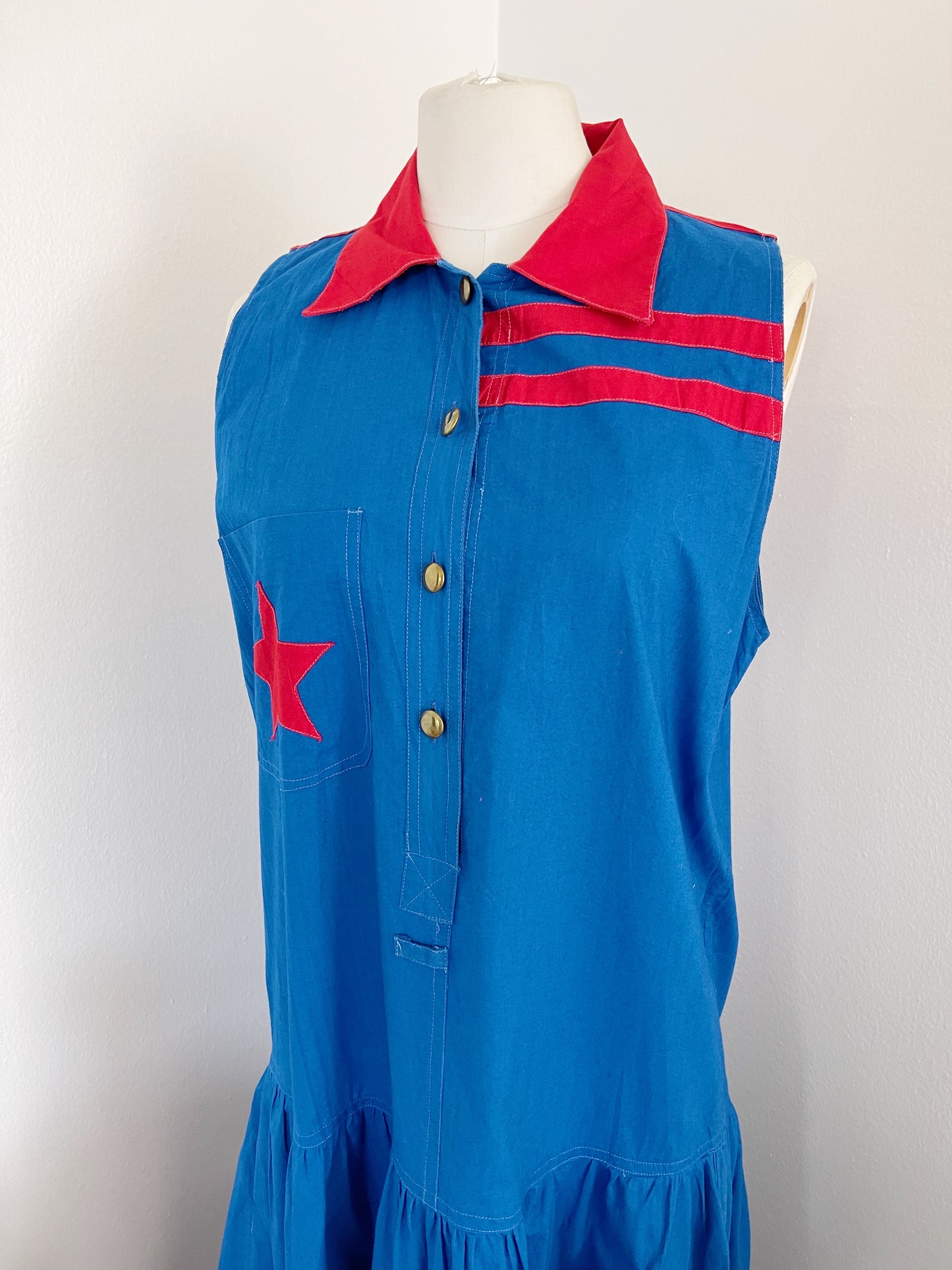 1980’s Blue and Red Ster LongCotton Dress.