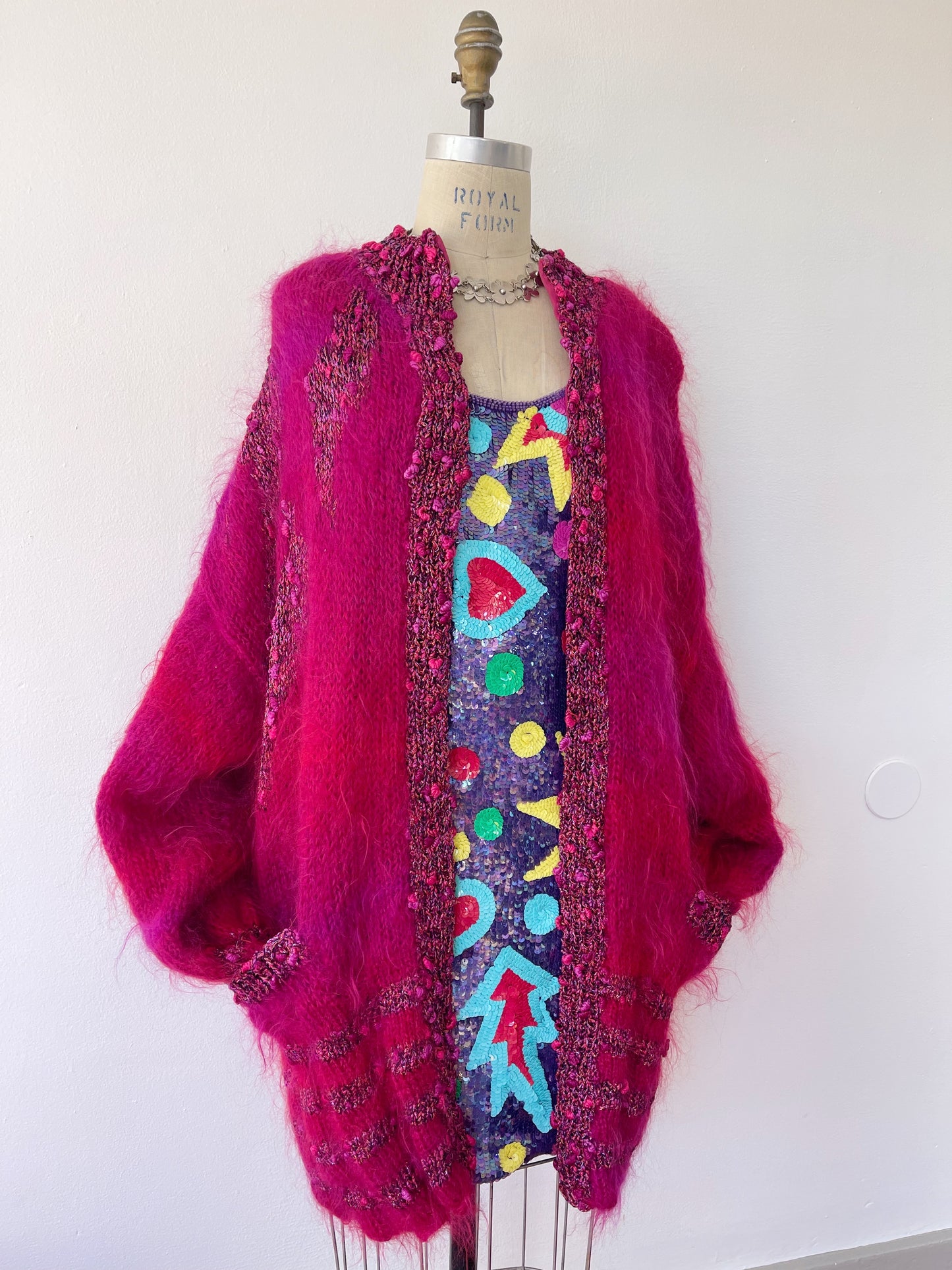 1980s Pink and Purple Mohair Long Cardigan