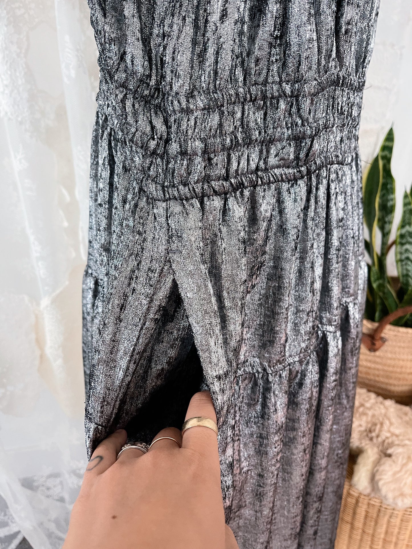 Metallic Silver Camisole Dress