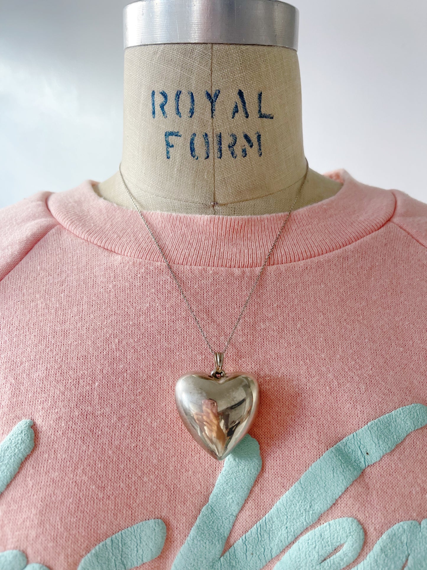 Vintage Large Puffy Heart Charm Necklace