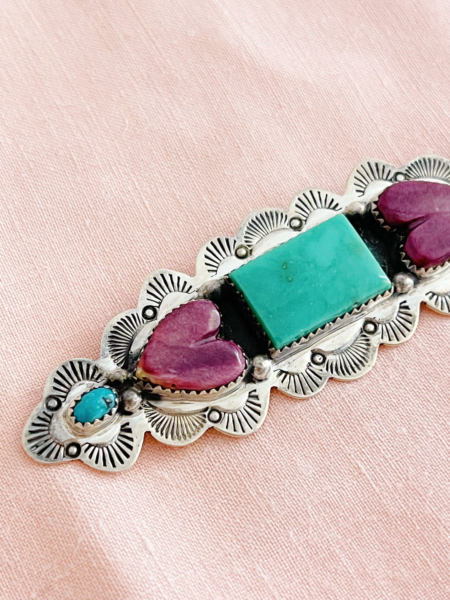 Vintage Navajo Turquoise and Spiny Oyster Pin Brooch.