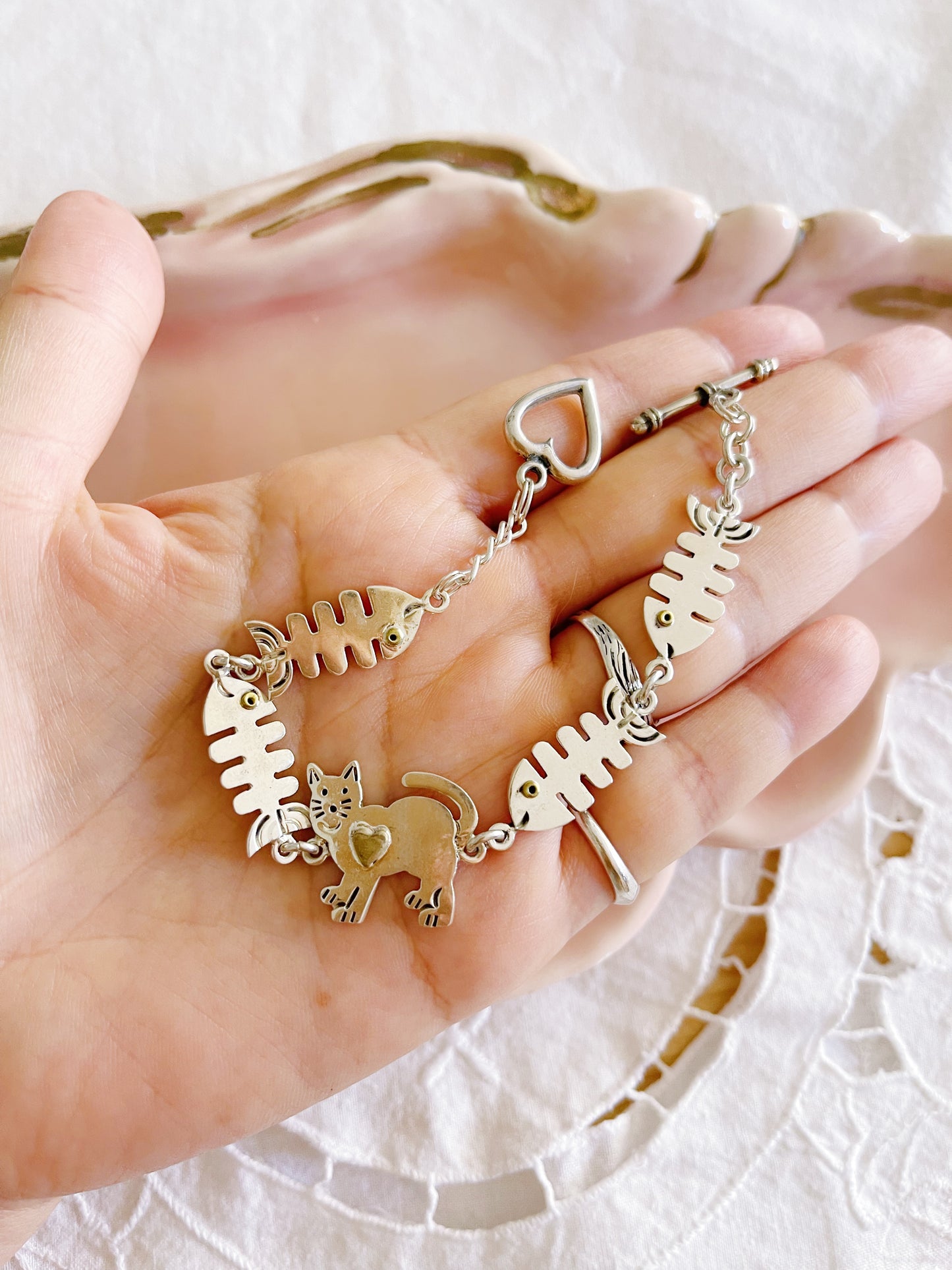 1990‘s Cat and Fish Silver Bracelet.