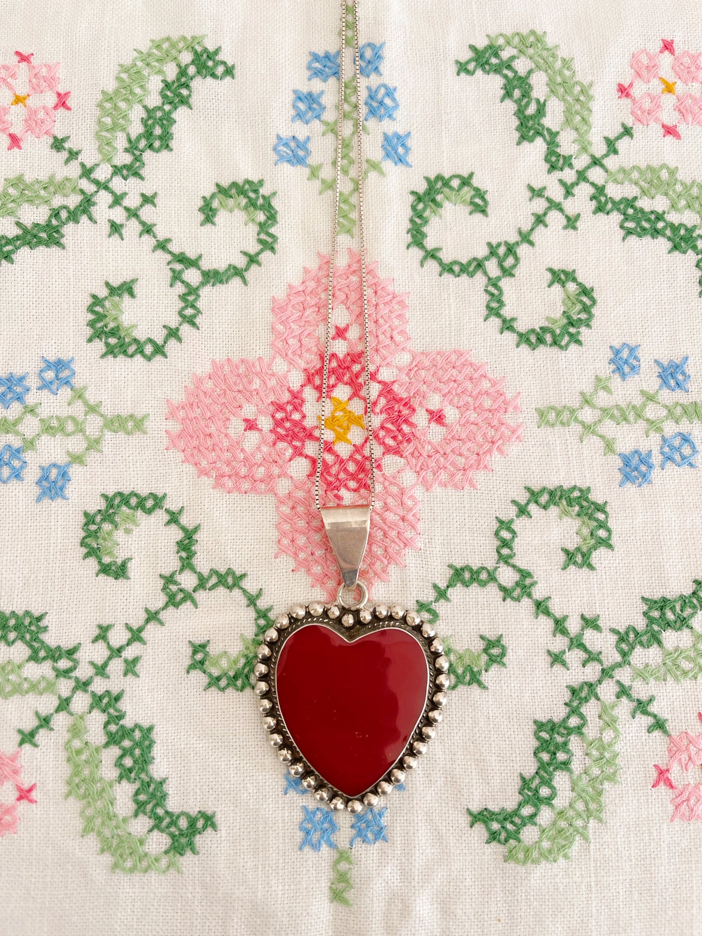 Vintage Red Jasper Huge Heart Necklace.