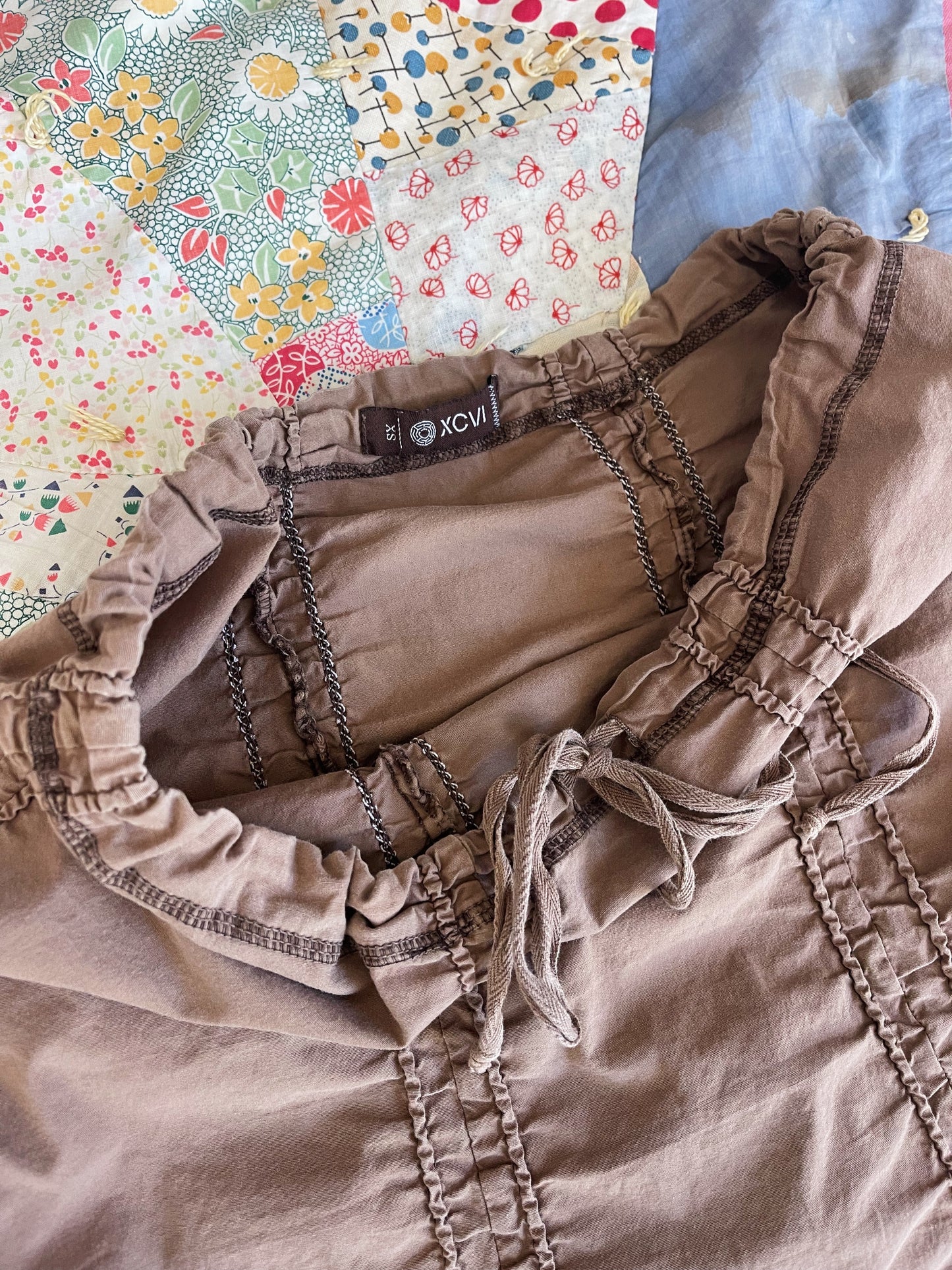 Brown Shirring Long Skirt