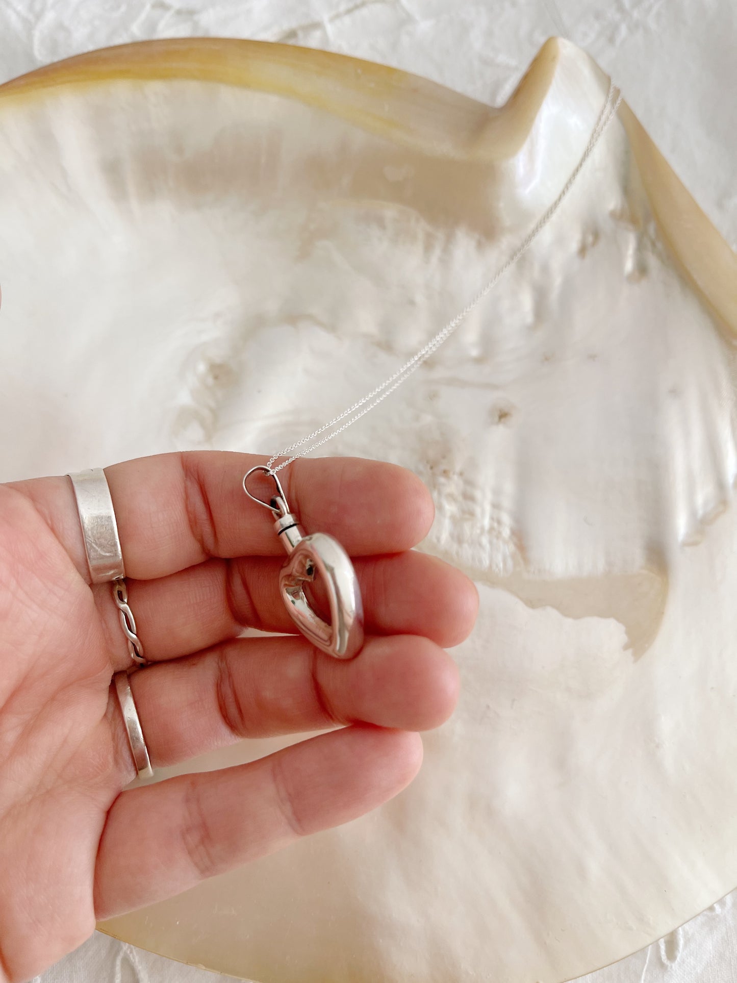 Silver Heart Perfume Bottle Necklace.