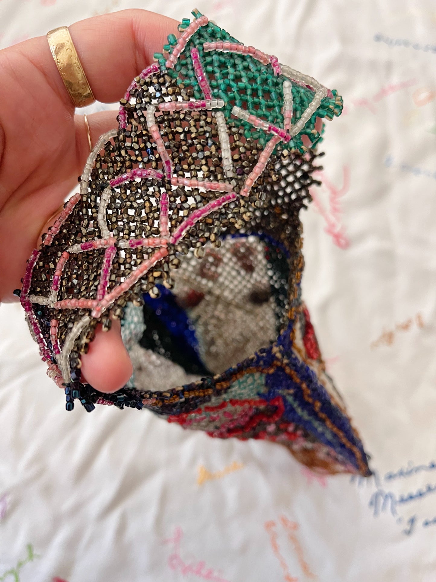 Antique 1925 Handmade Beaded Handle Bag