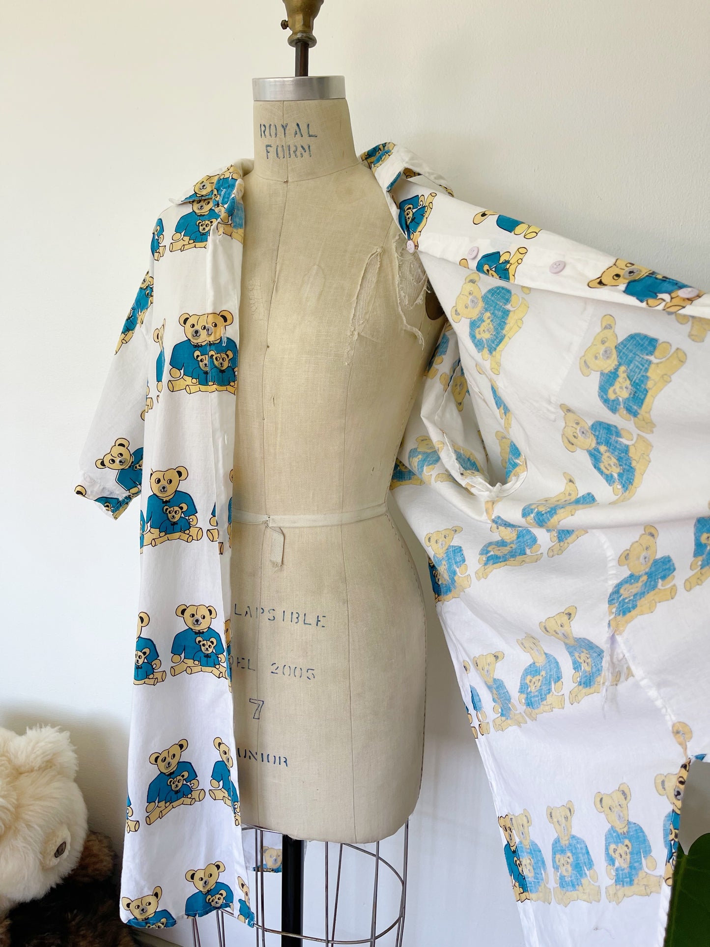 Vintage Bear Printed Unique Long Shirt (Blue)