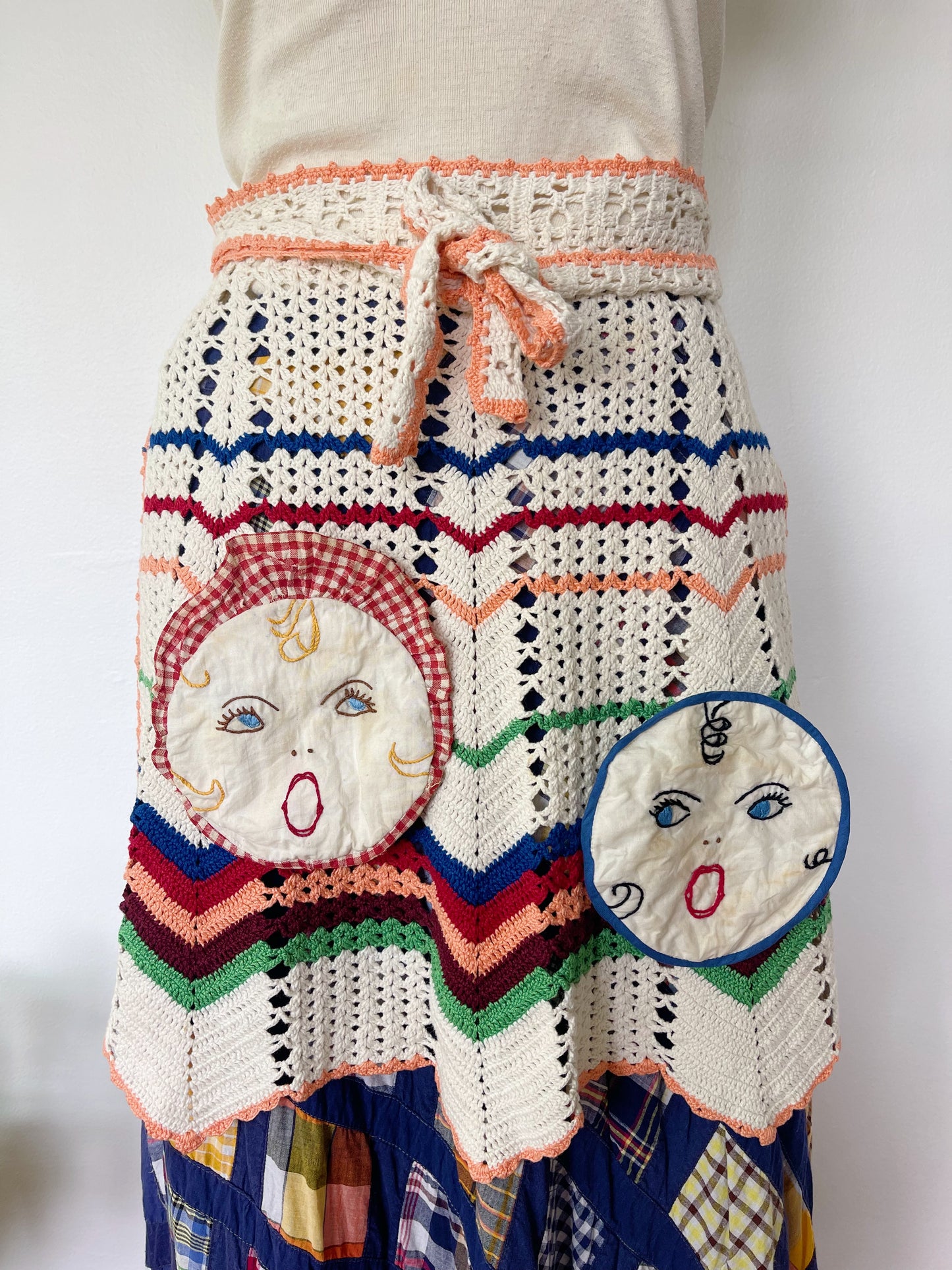 Vintage Crochet Apron with Lovely Patches