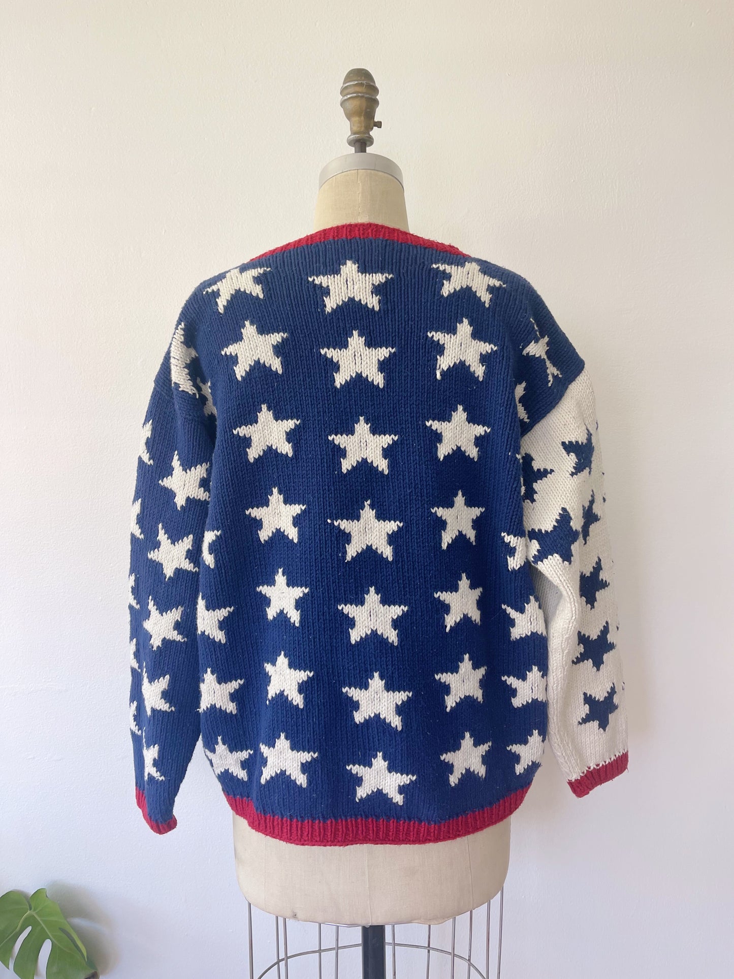 1990s U.S.A.Stars Cotton Hand Knitted Cardigan