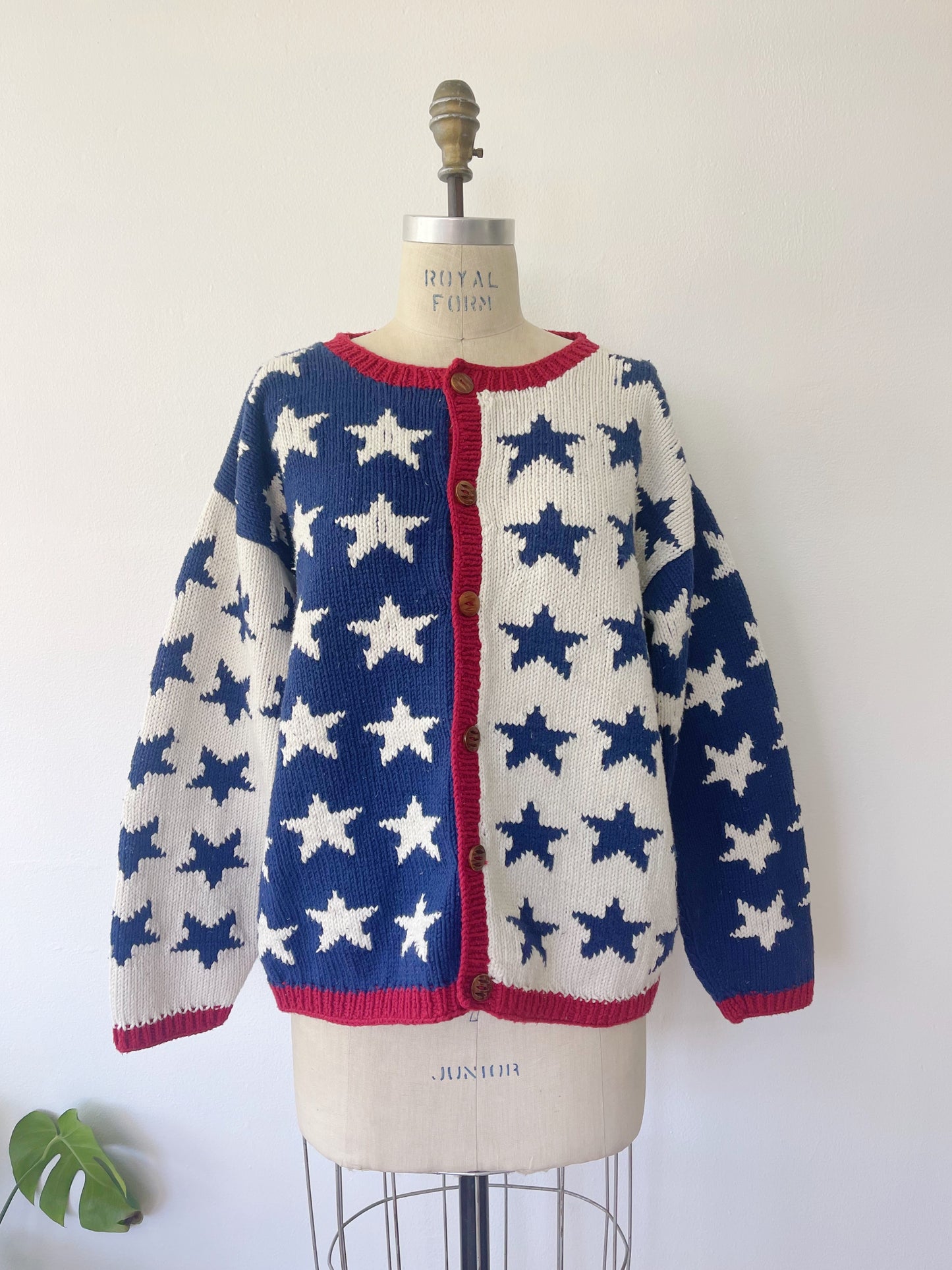 1990s U.S.A.Stars Cotton Hand Knitted Cardigan
