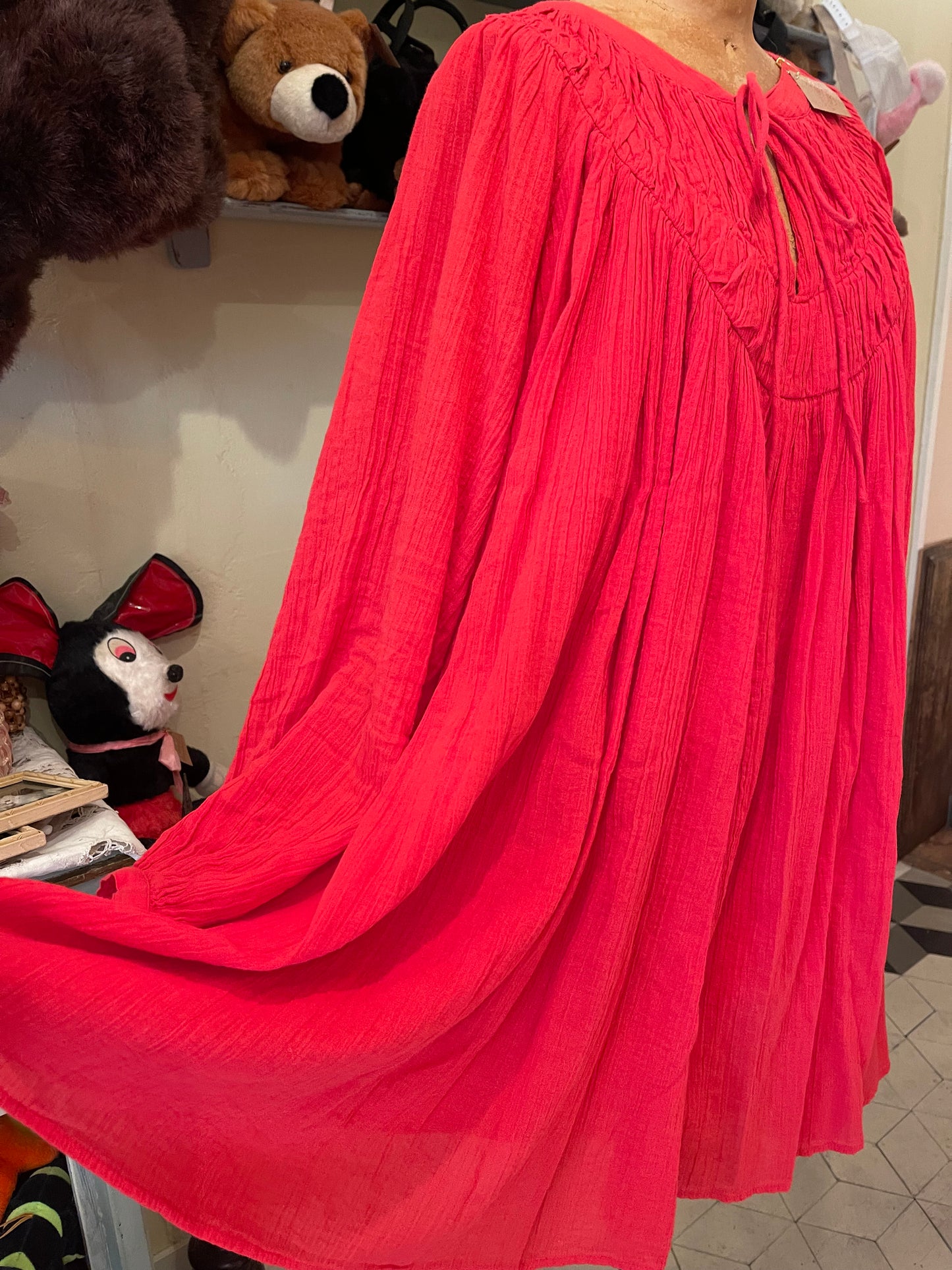 Vintage Cotton Red Tunic Dress