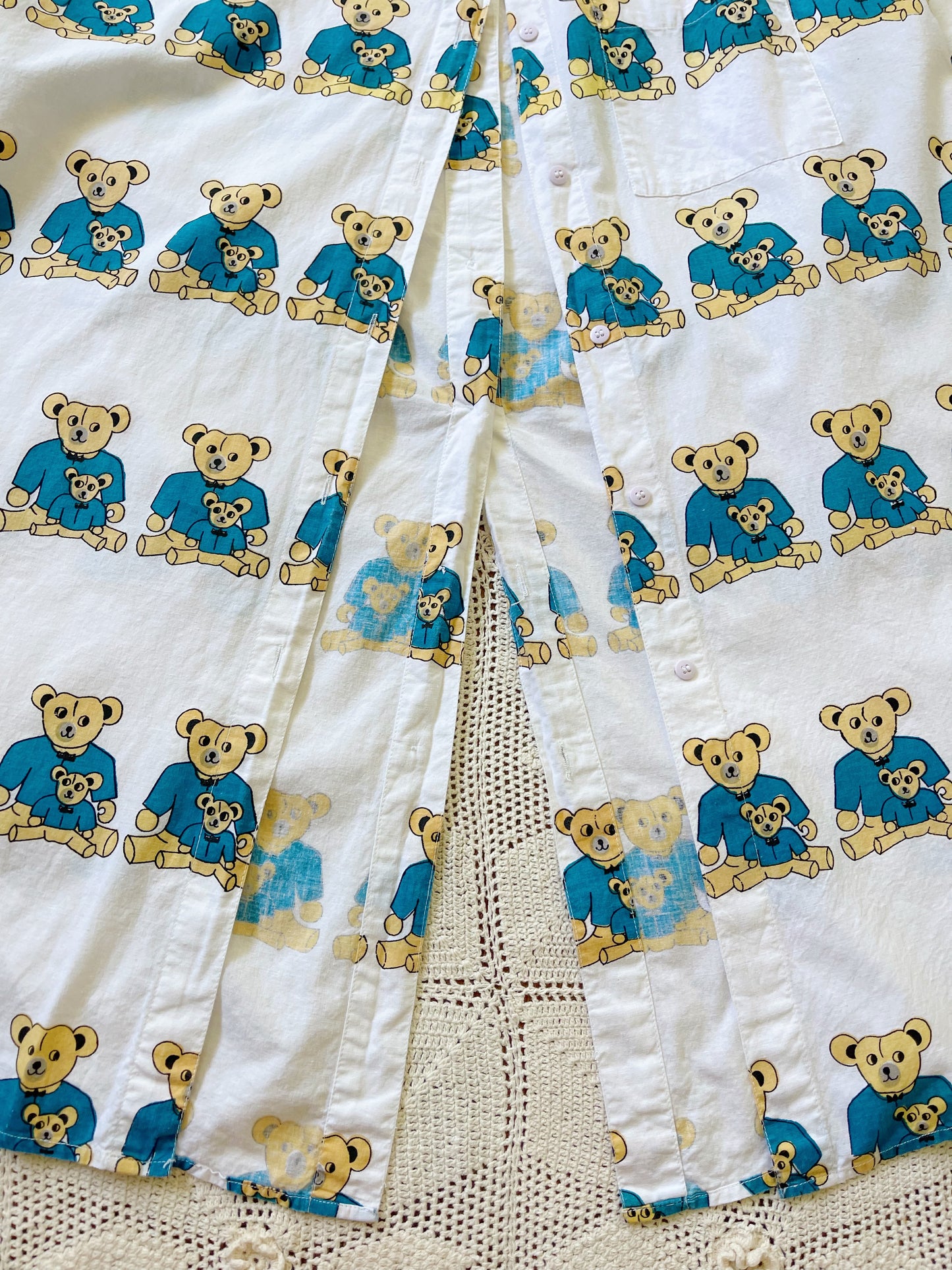 Vintage Bear Printed Unique Long Shirt (Blue)