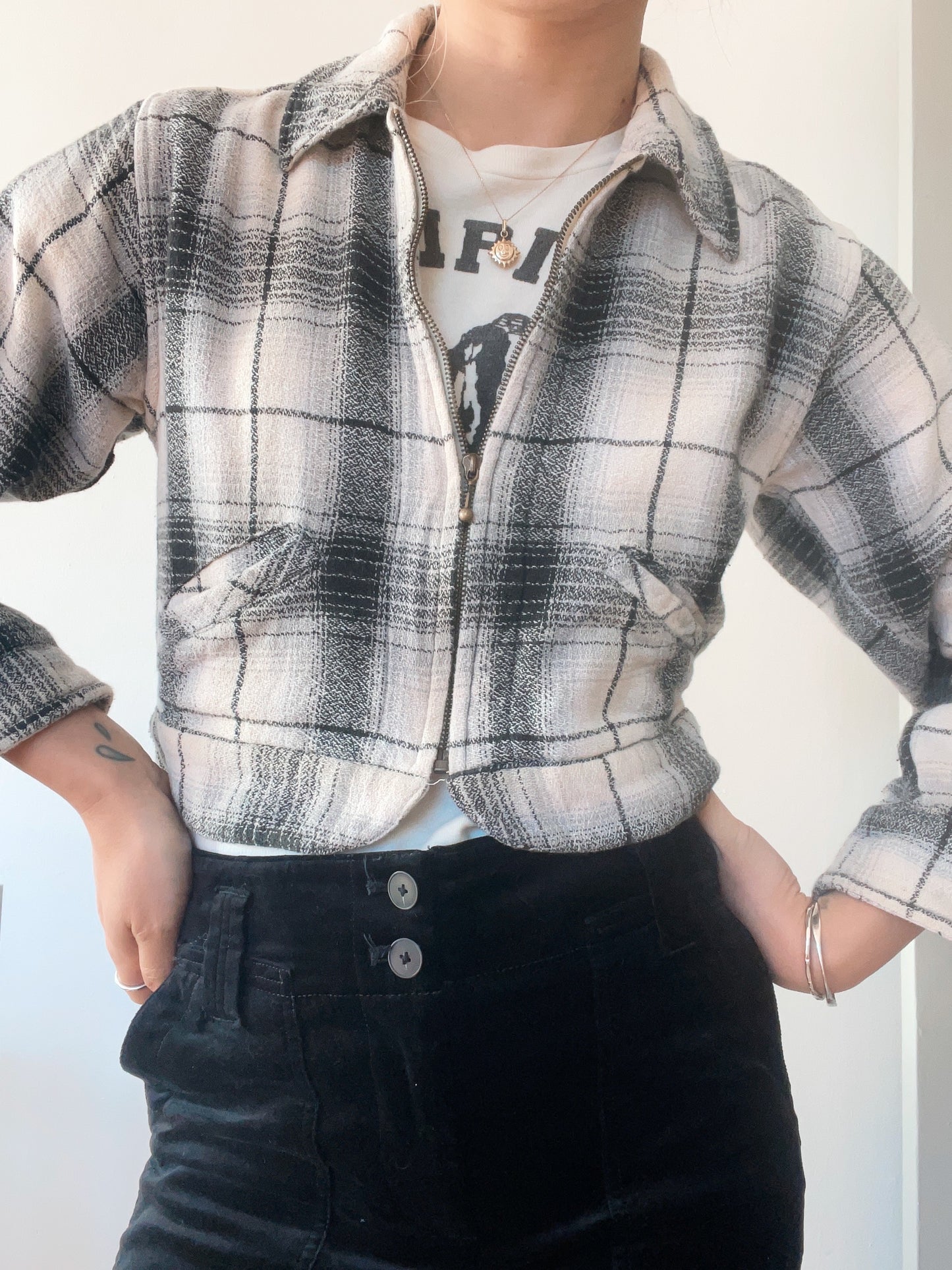 Black and White Plaid Cotton Jacket