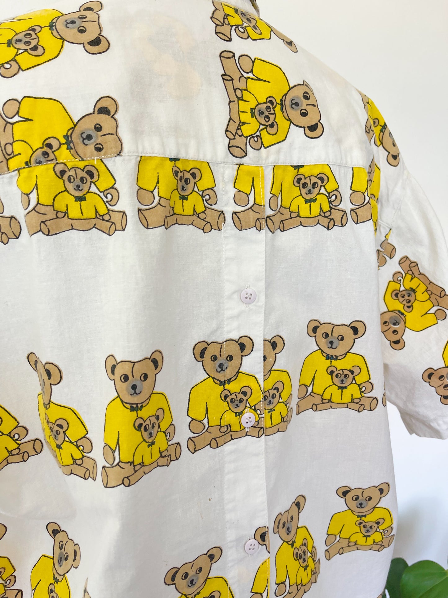 Vintage Bear Printed Unique Long Shirt (Yellow)