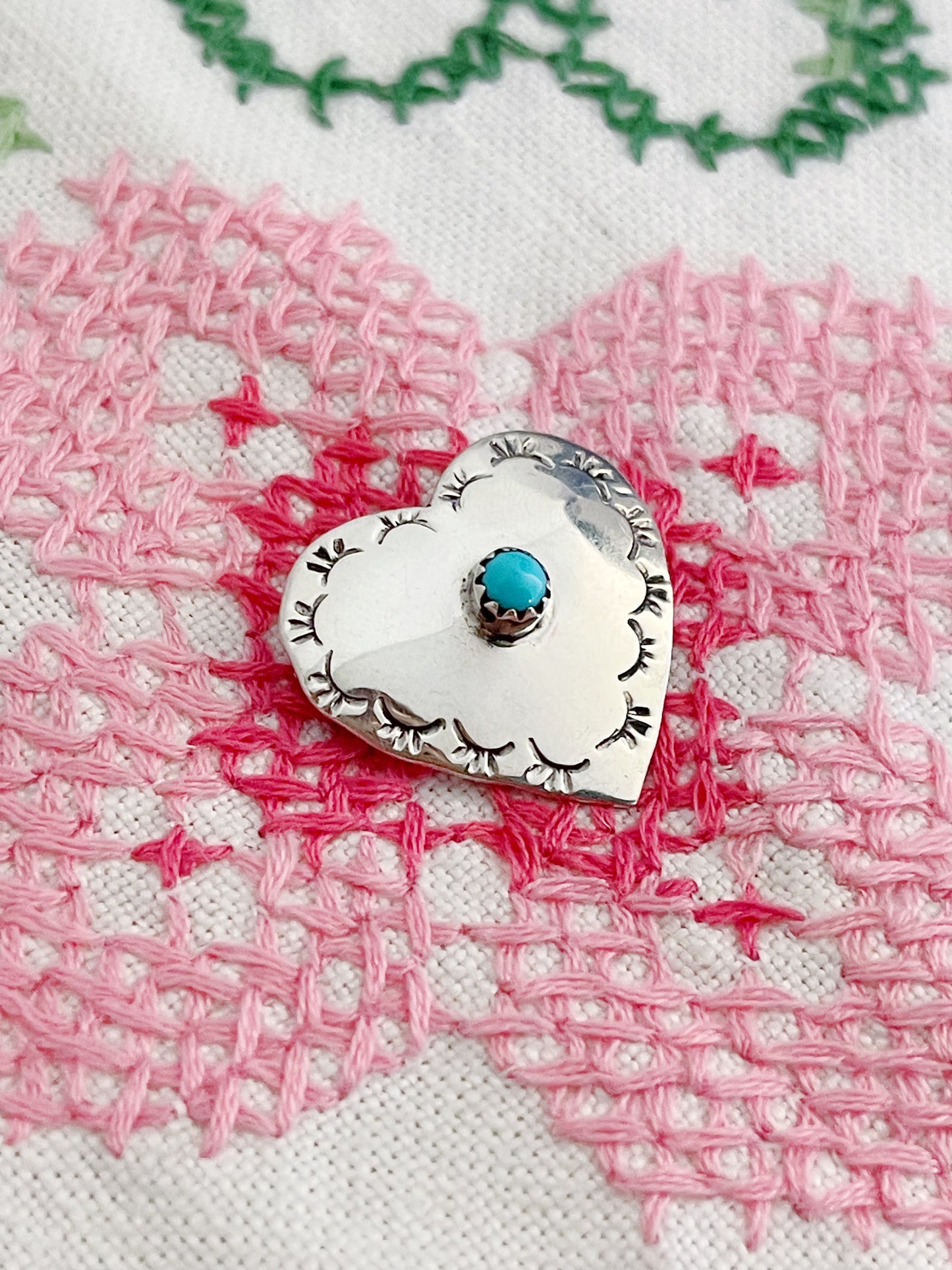 Navajo Heart Turquoise Silver Brooch.