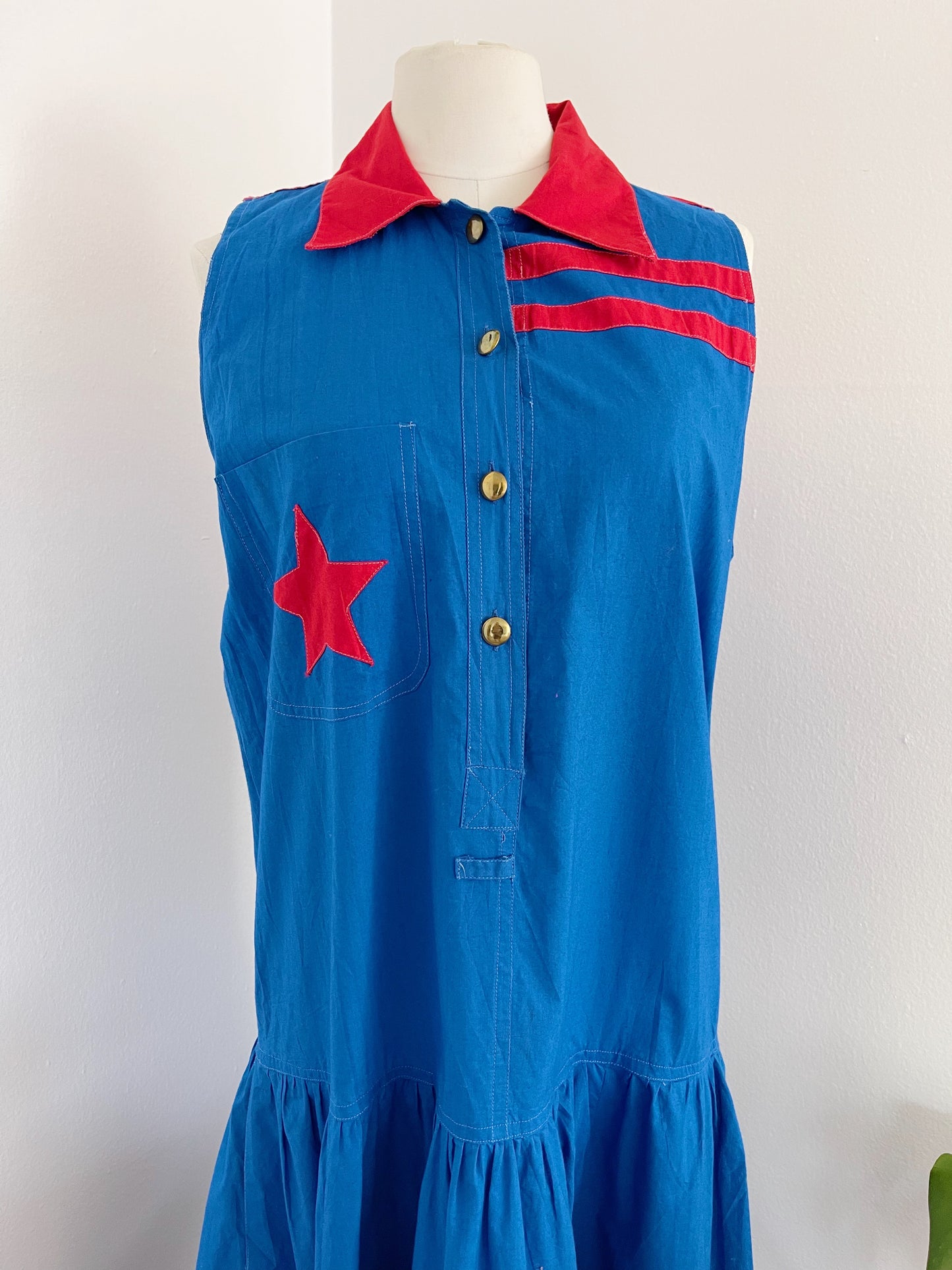 1980’s Blue and Red Ster LongCotton Dress.