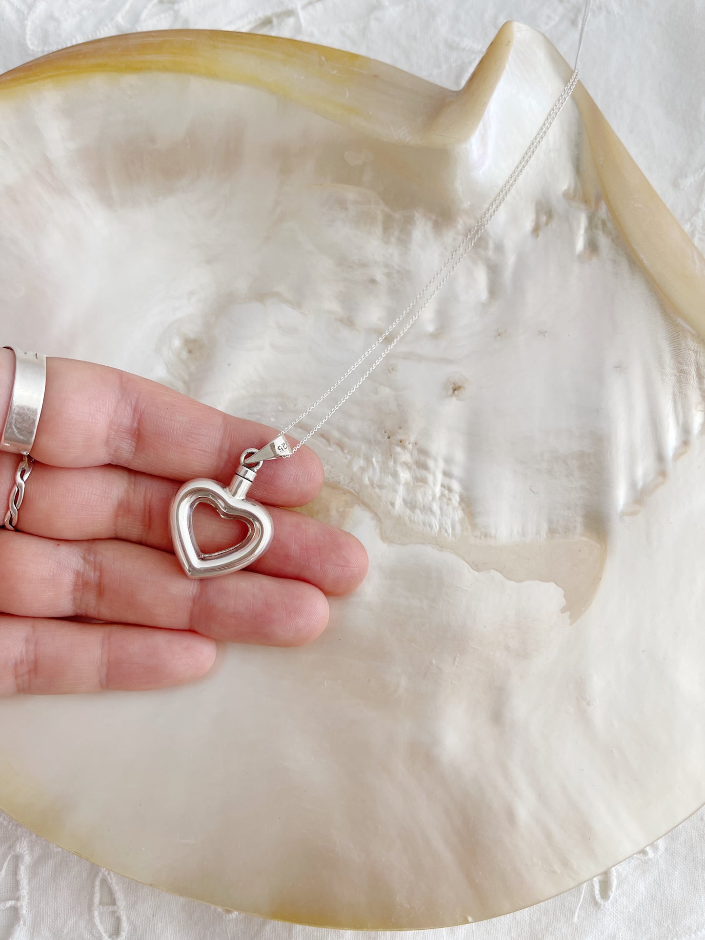 Silver Heart Perfume Bottle Necklace.