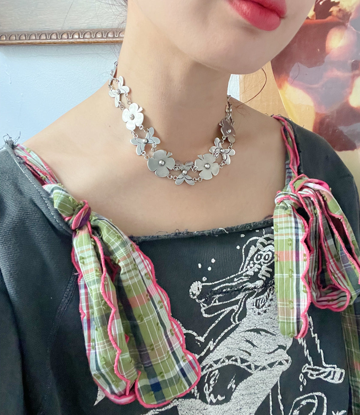 Vintage 1950s Flowers Silver 980 Necklace
