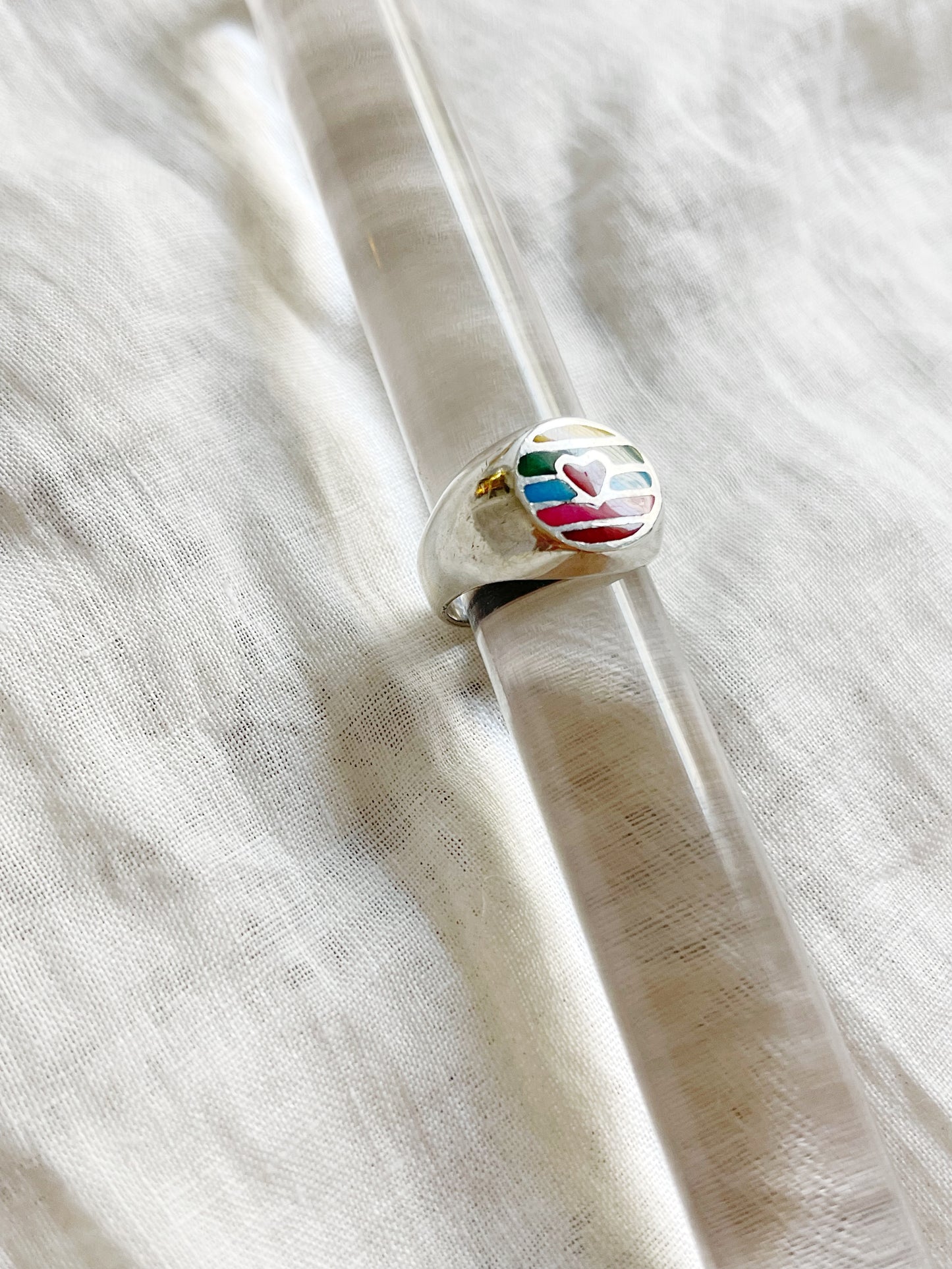 Vintage Enamel Heart Silver Ring