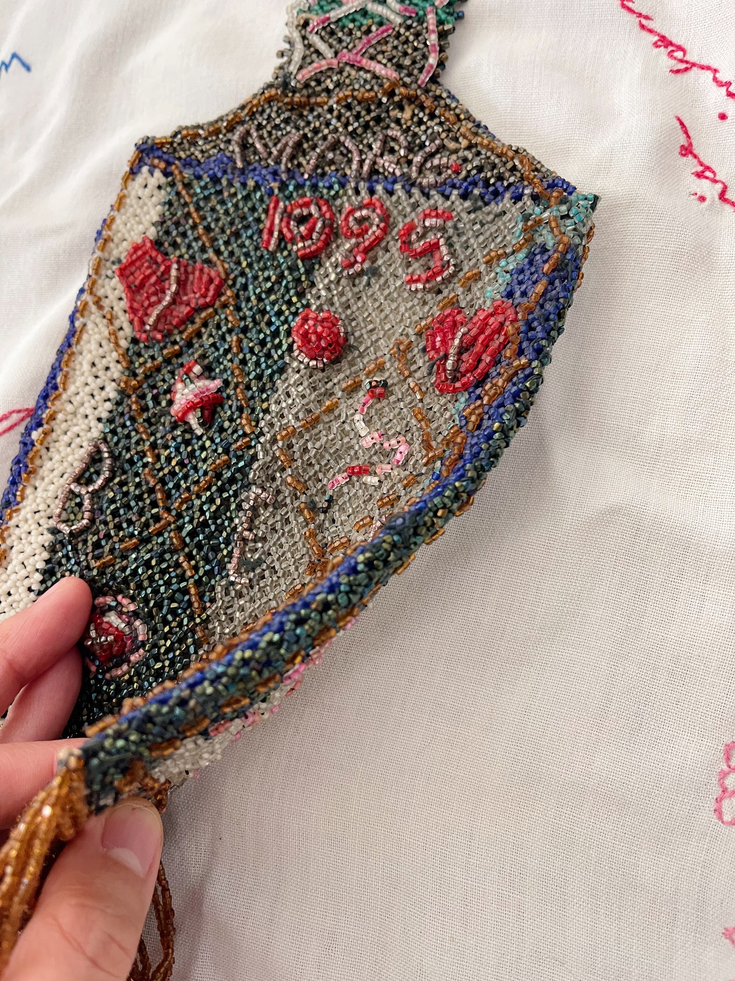 Antique 1925 Handmade Beaded Handle Bag