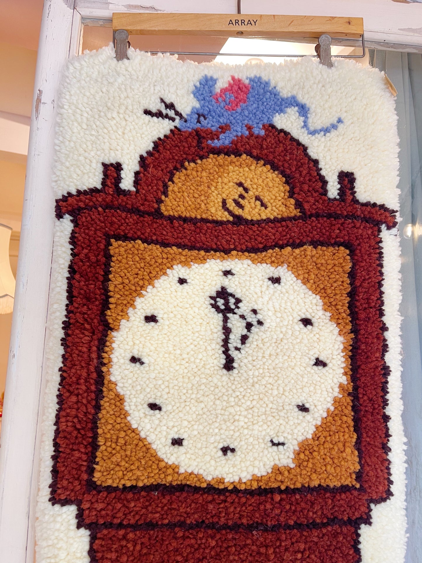 Vintage Grandfather's Clock Latch Hook Rug