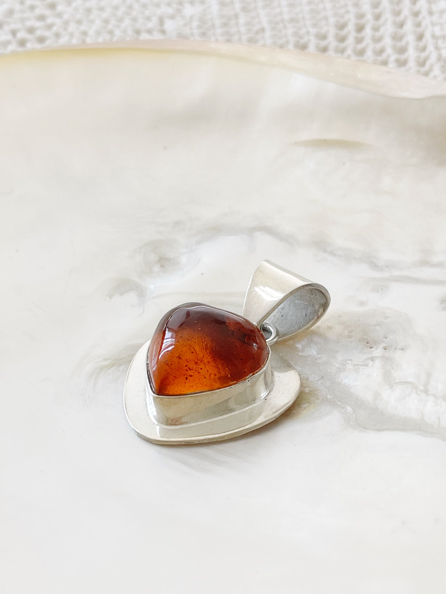 Vintage Amber Heart Silver Pendant Top.