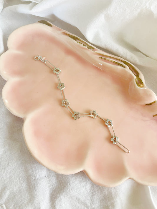 Vintage Tiny Flower Charm Silver Bracelet