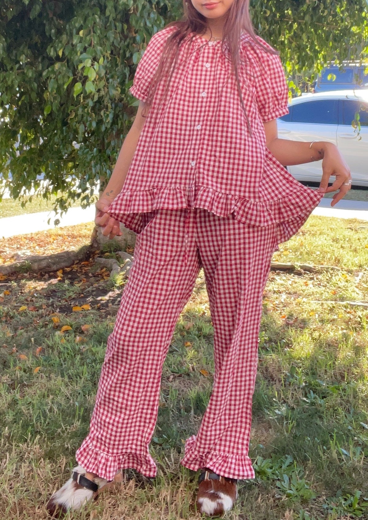 Red Color Gingham Checked Setup