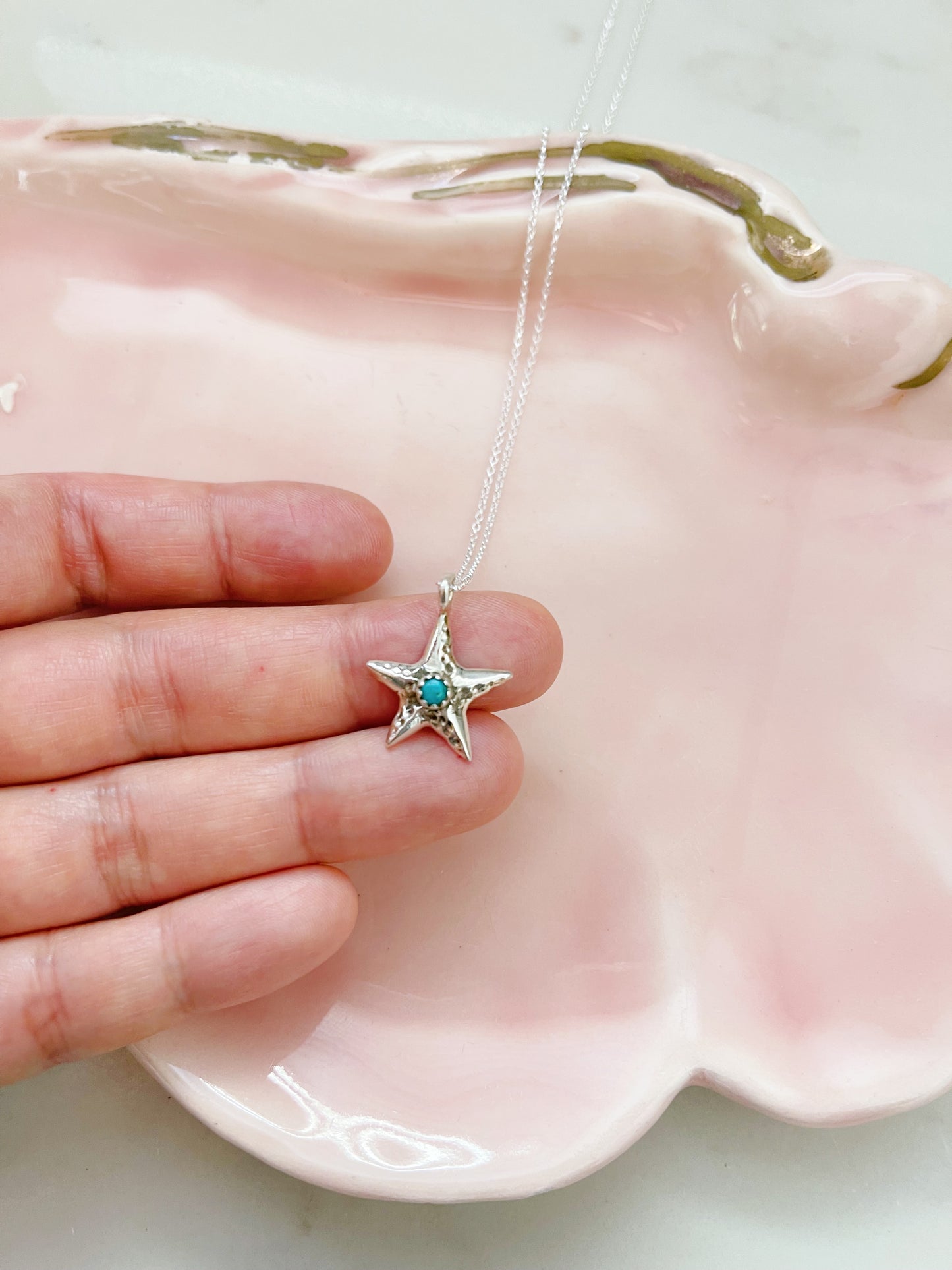 Tiny Star With Turquoise Necklace By Navajo