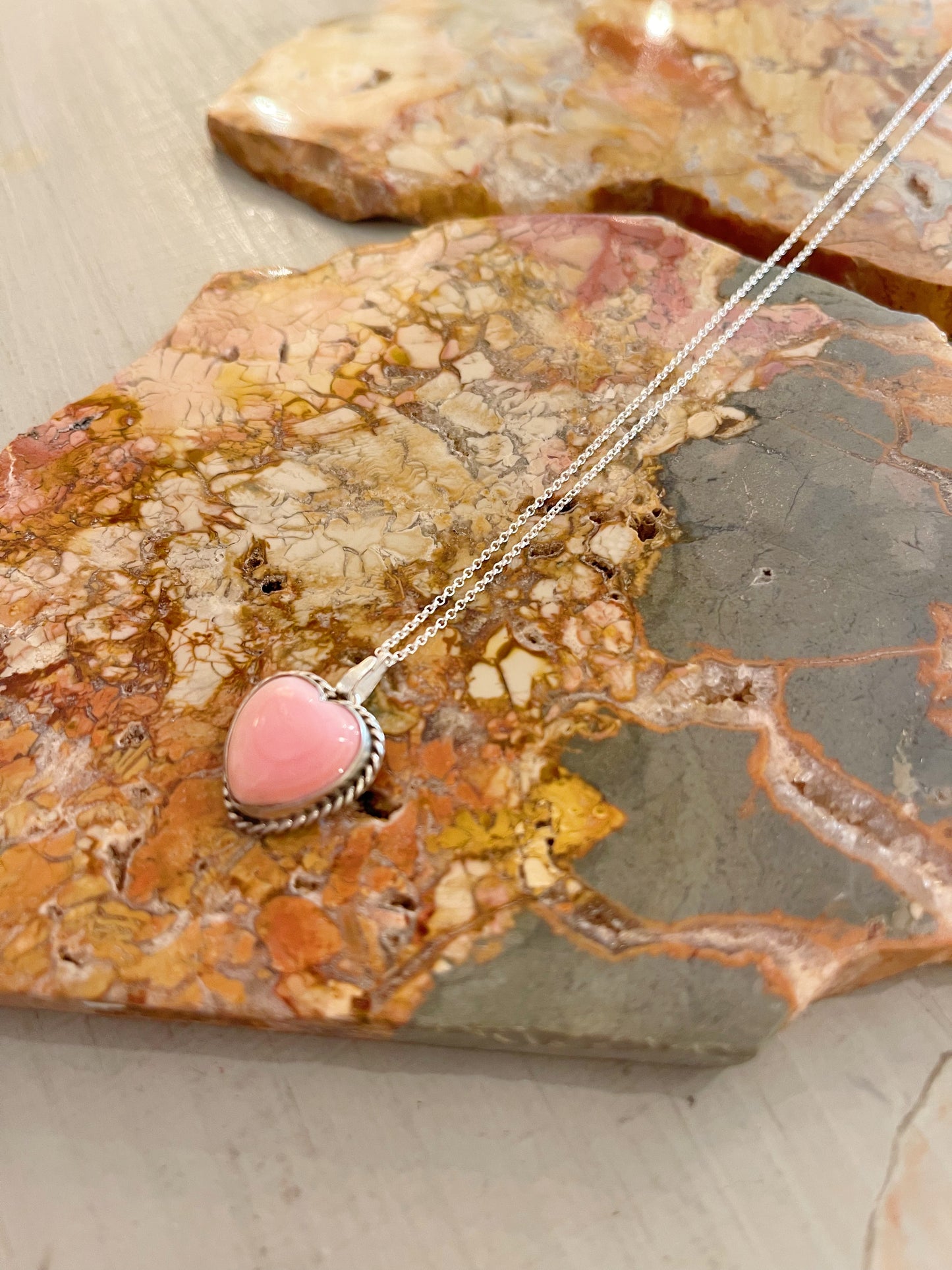 Pink Conch Heart Necklace By Navajo
