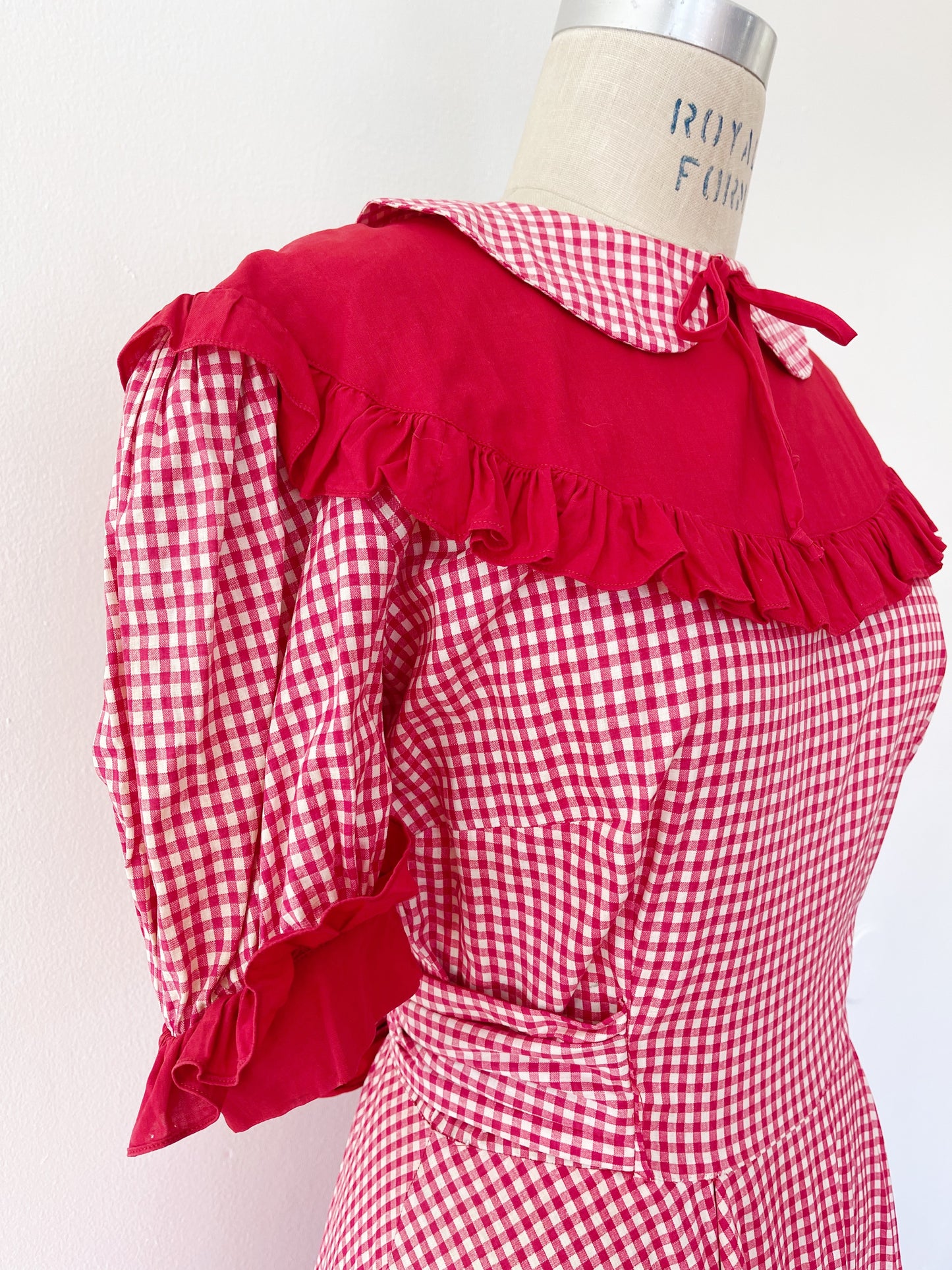 1950s Red Gingham Checked Long Dress