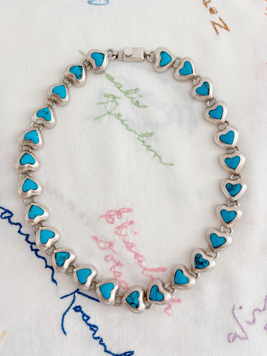 Vintage Turquoise Hearts Choker Necklace