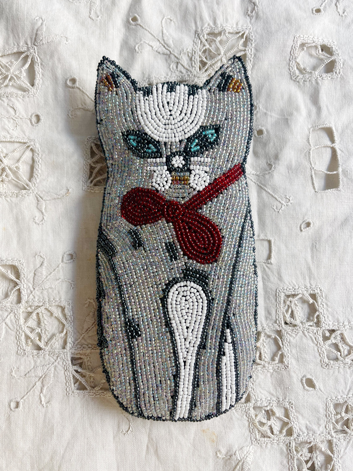 Vintage Beaded Cat Sunglasses Case
