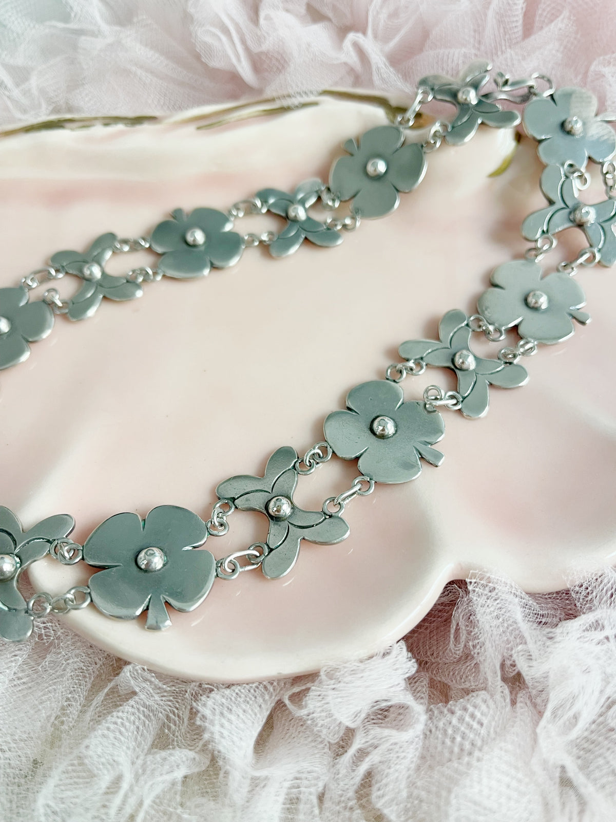Vintage 1950s Flowers Silver 980 Necklace
