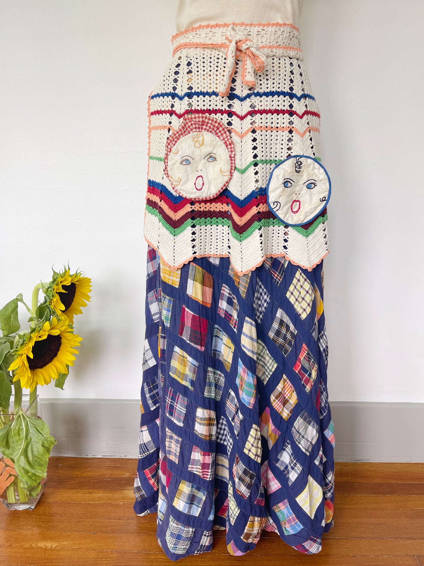 Vintage Crochet Apron with Lovely Patches