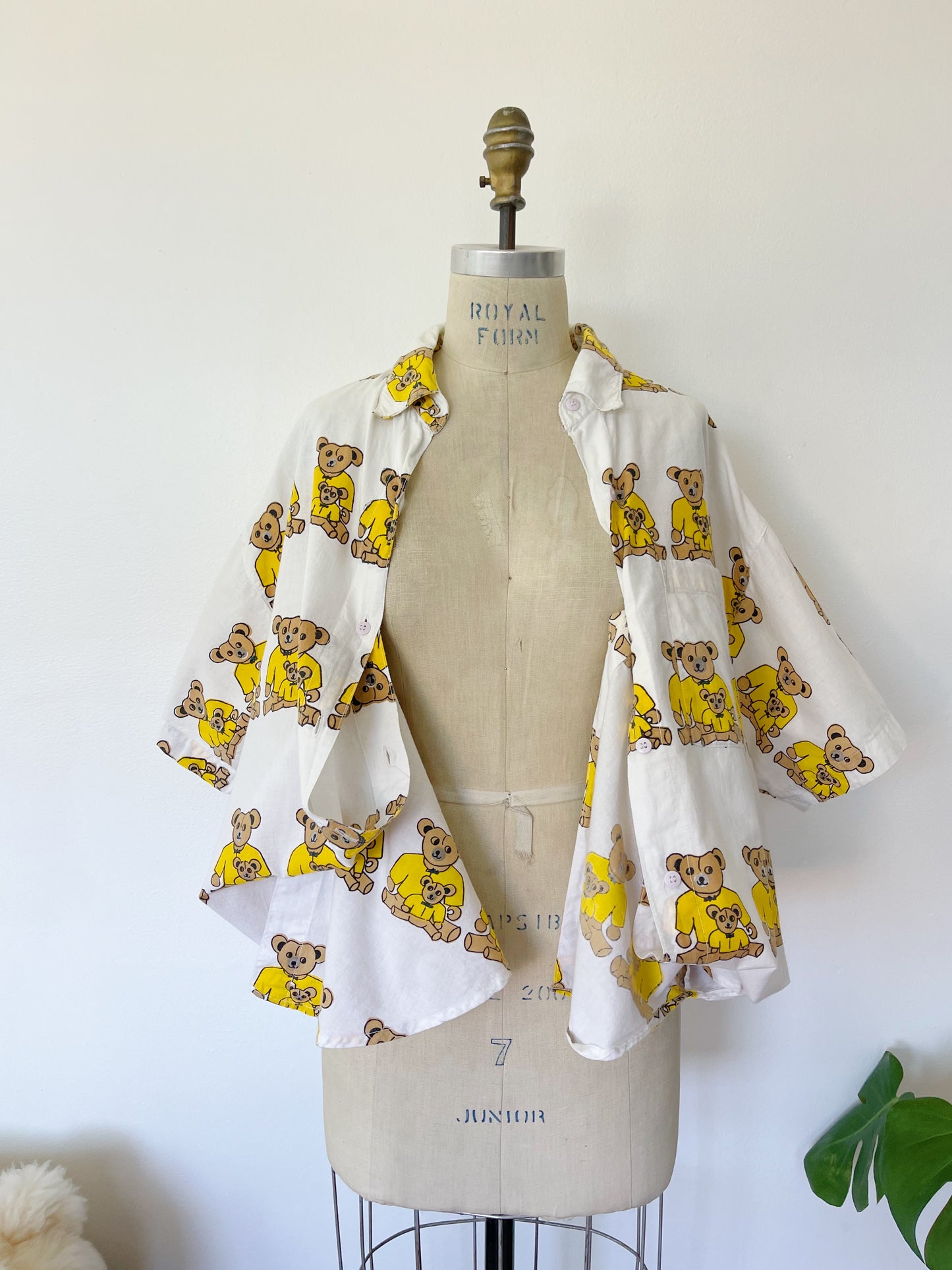 Vintage Bear Printed Unique Long Shirt (Yellow)