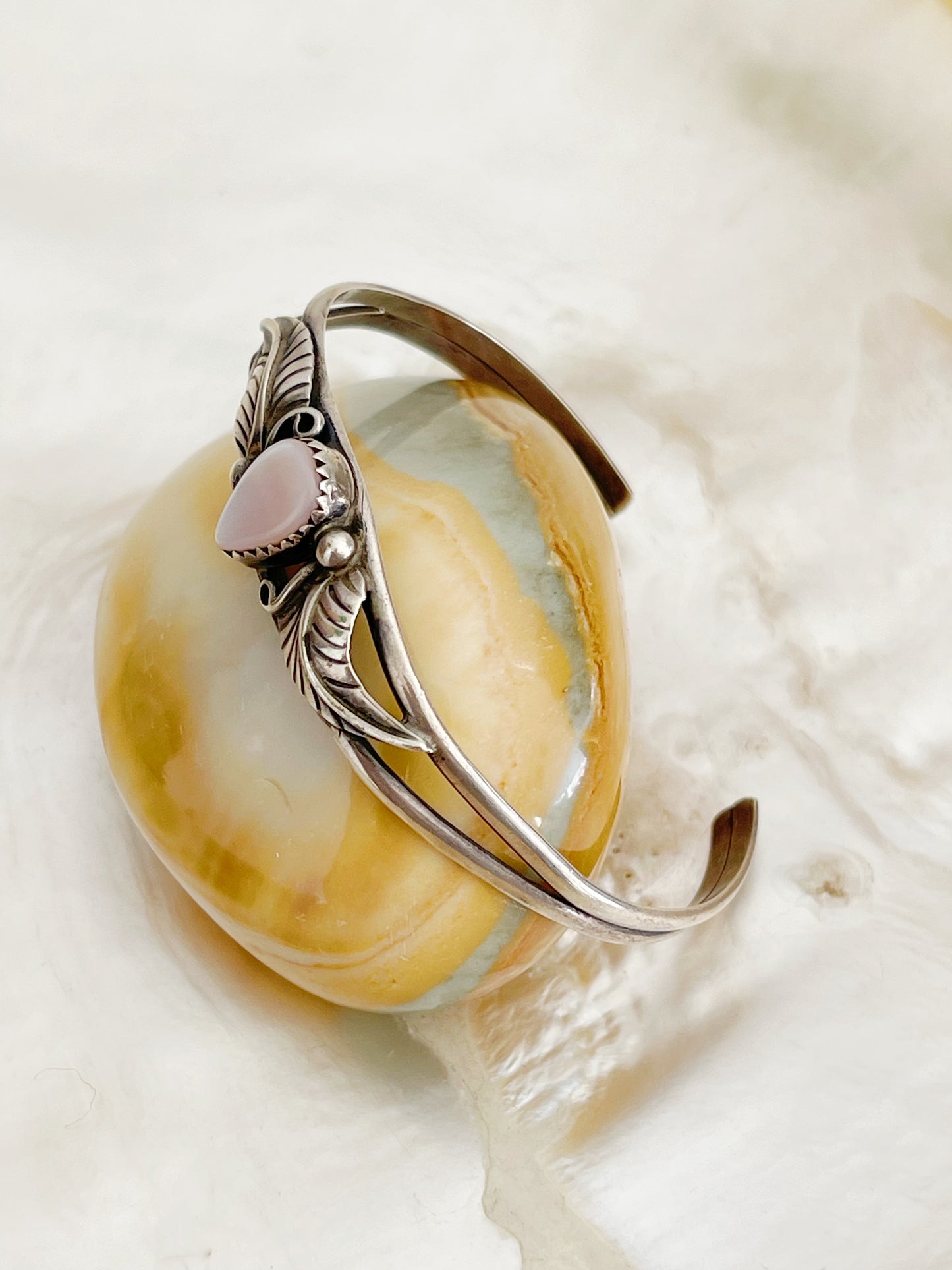 Navajo Pink Shell Silver Cuff.