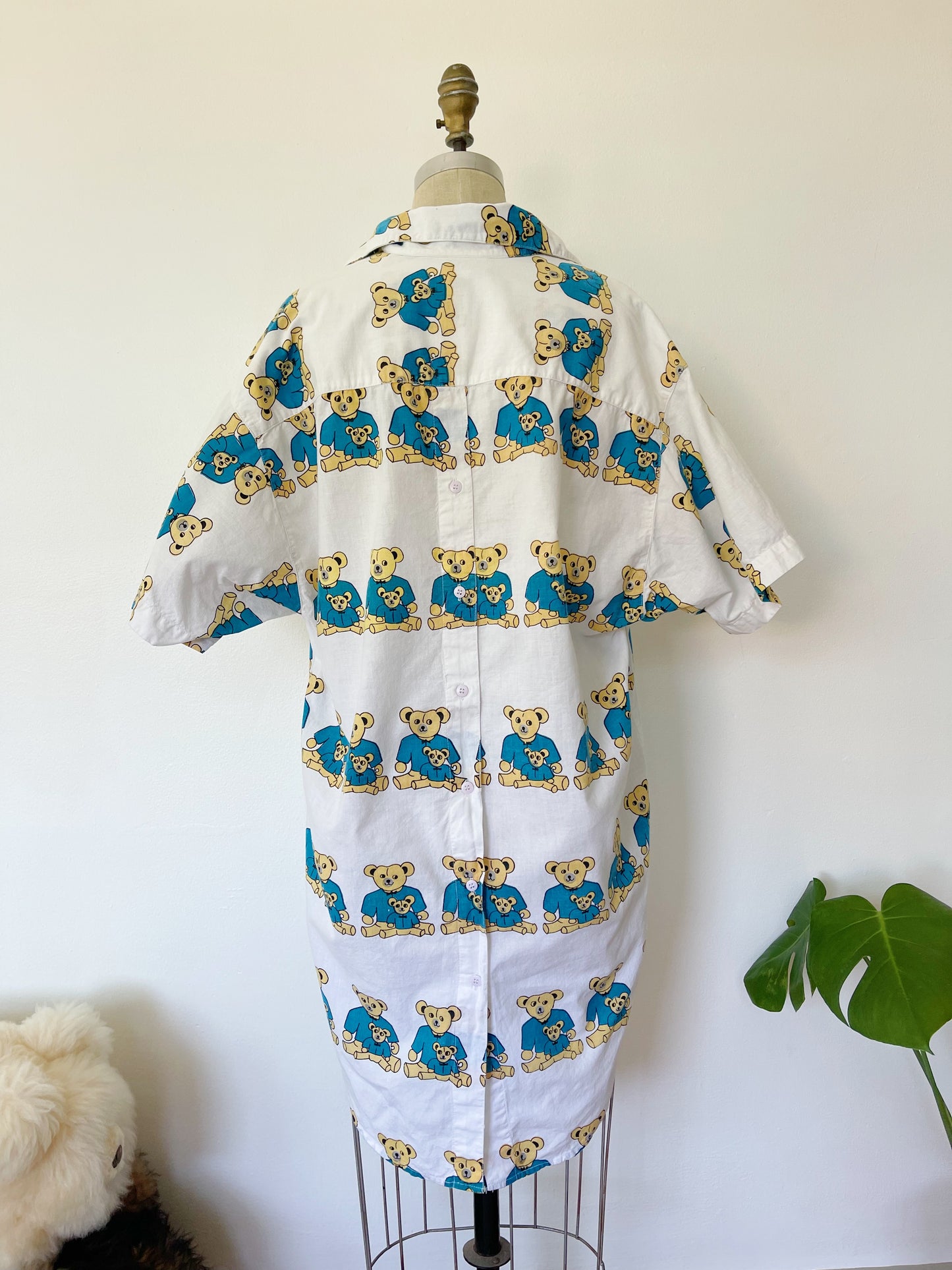 Vintage Bear Printed Unique Long Shirt (Blue)