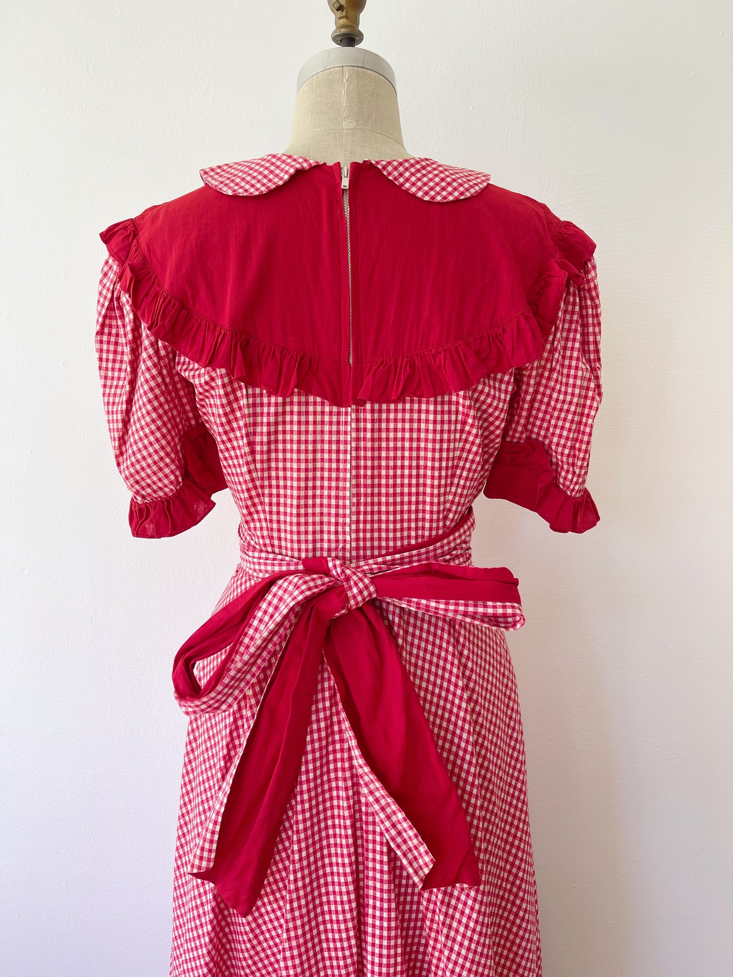 1950s Red Gingham Checked Long Dress