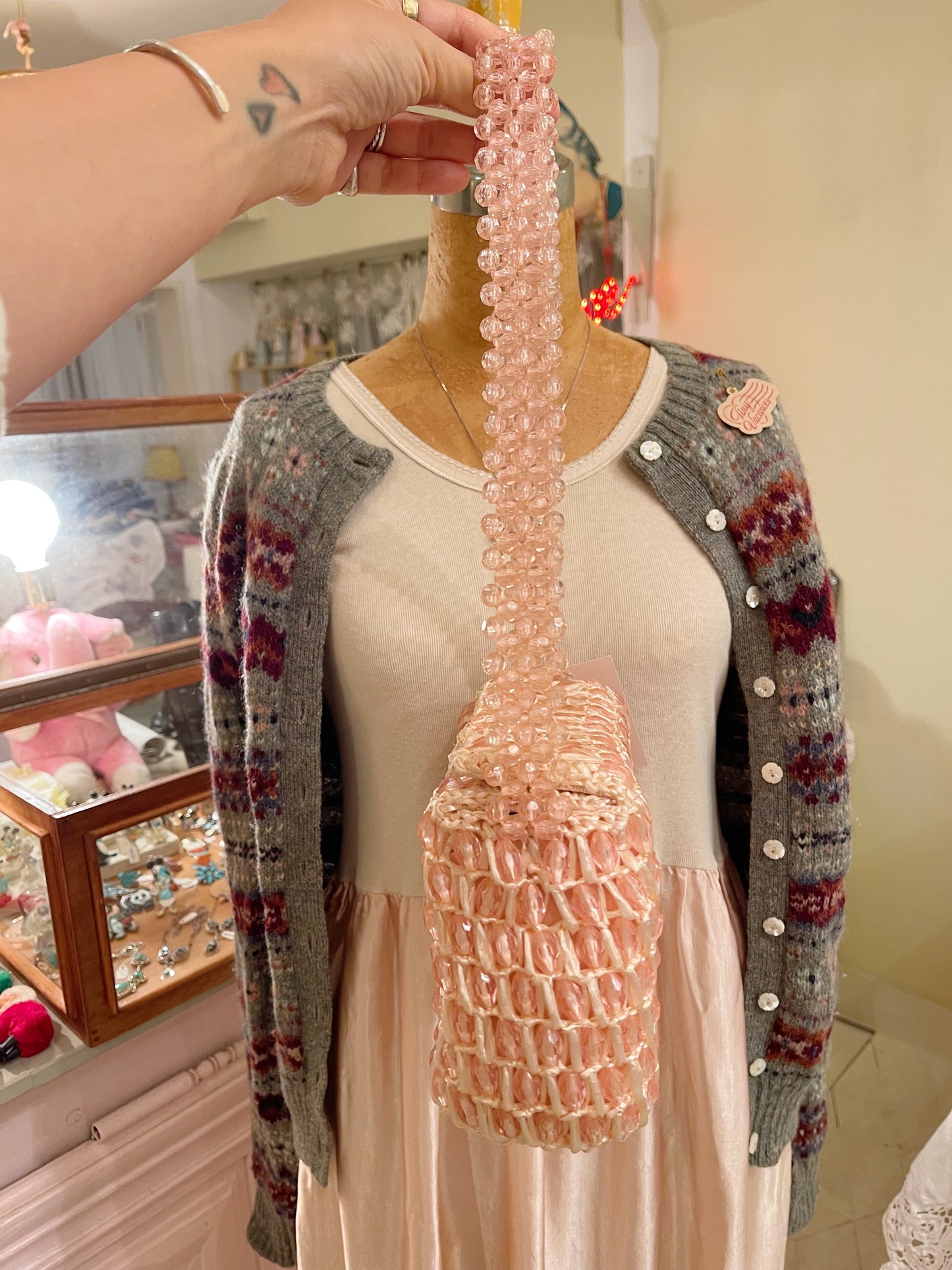 1960s Vintage Pink Beaded Shoulder Bag